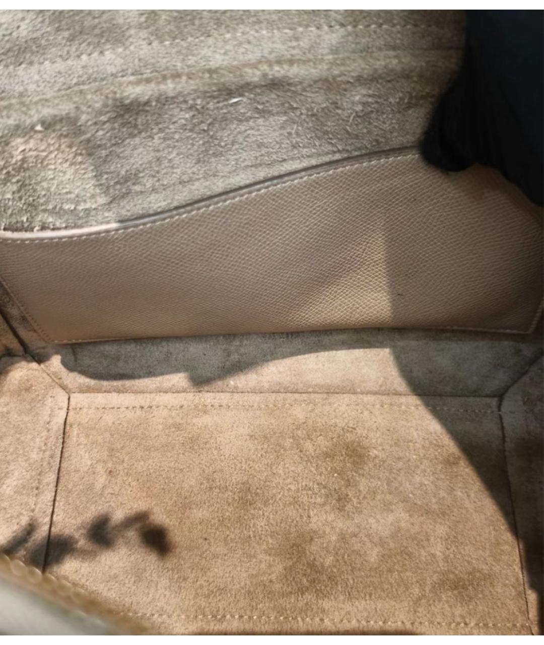 CELINE Бежевая кожаная сумка с короткими ручками, фото 4