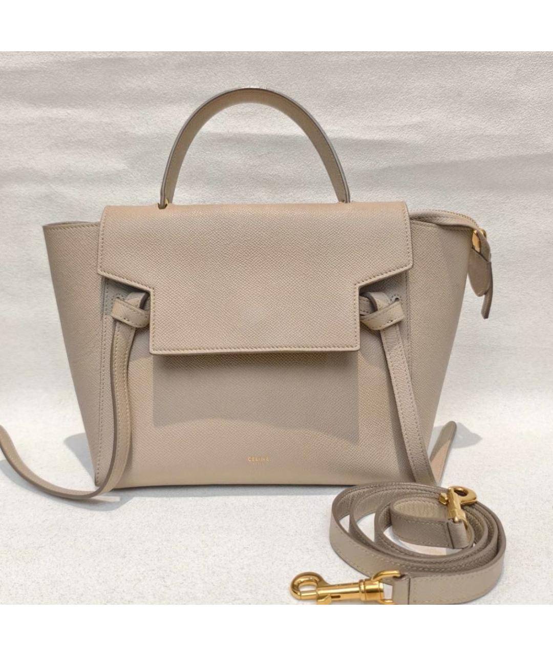 CELINE Бежевая кожаная сумка с короткими ручками, фото 2