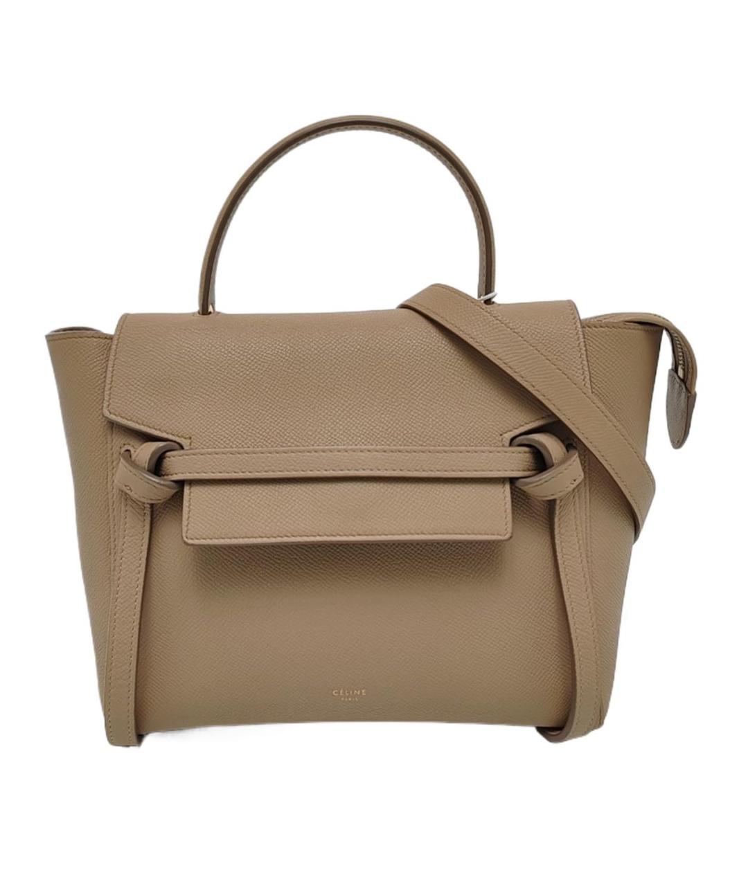 CELINE Бежевая кожаная сумка с короткими ручками, фото 1