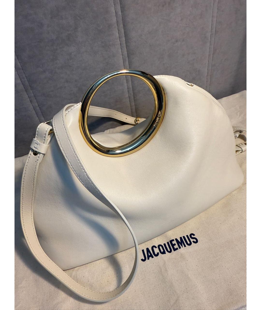 JACQUEMUS Белая кожаная сумка с короткими ручками, фото 3