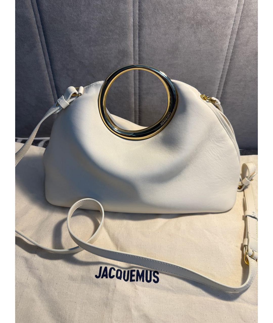 JACQUEMUS Белая кожаная сумка с короткими ручками, фото 2