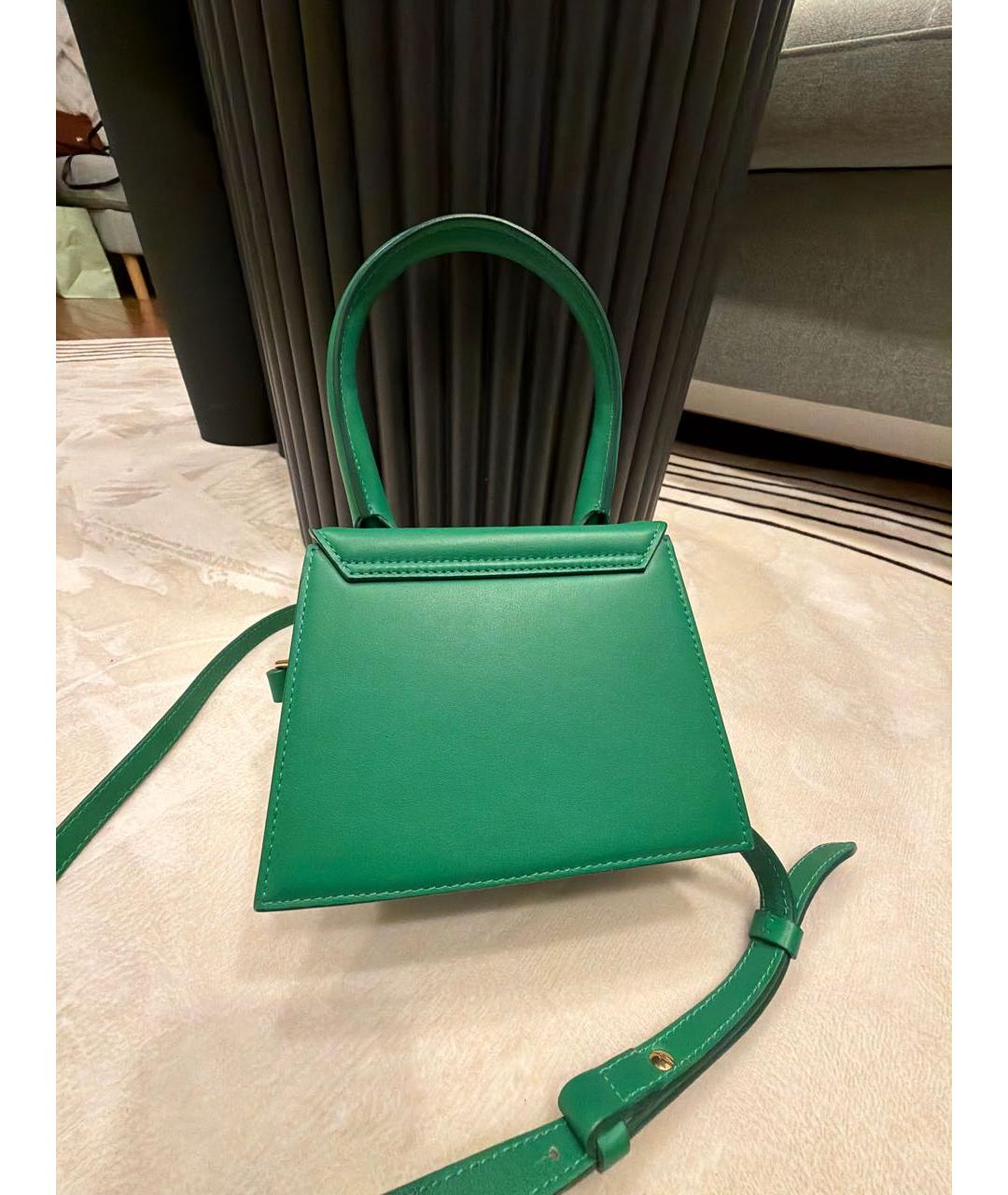 JACQUEMUS Зеленая кожаная сумка с короткими ручками, фото 3