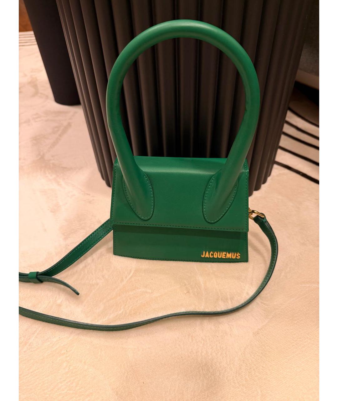 JACQUEMUS Зеленая кожаная сумка с короткими ручками, фото 7