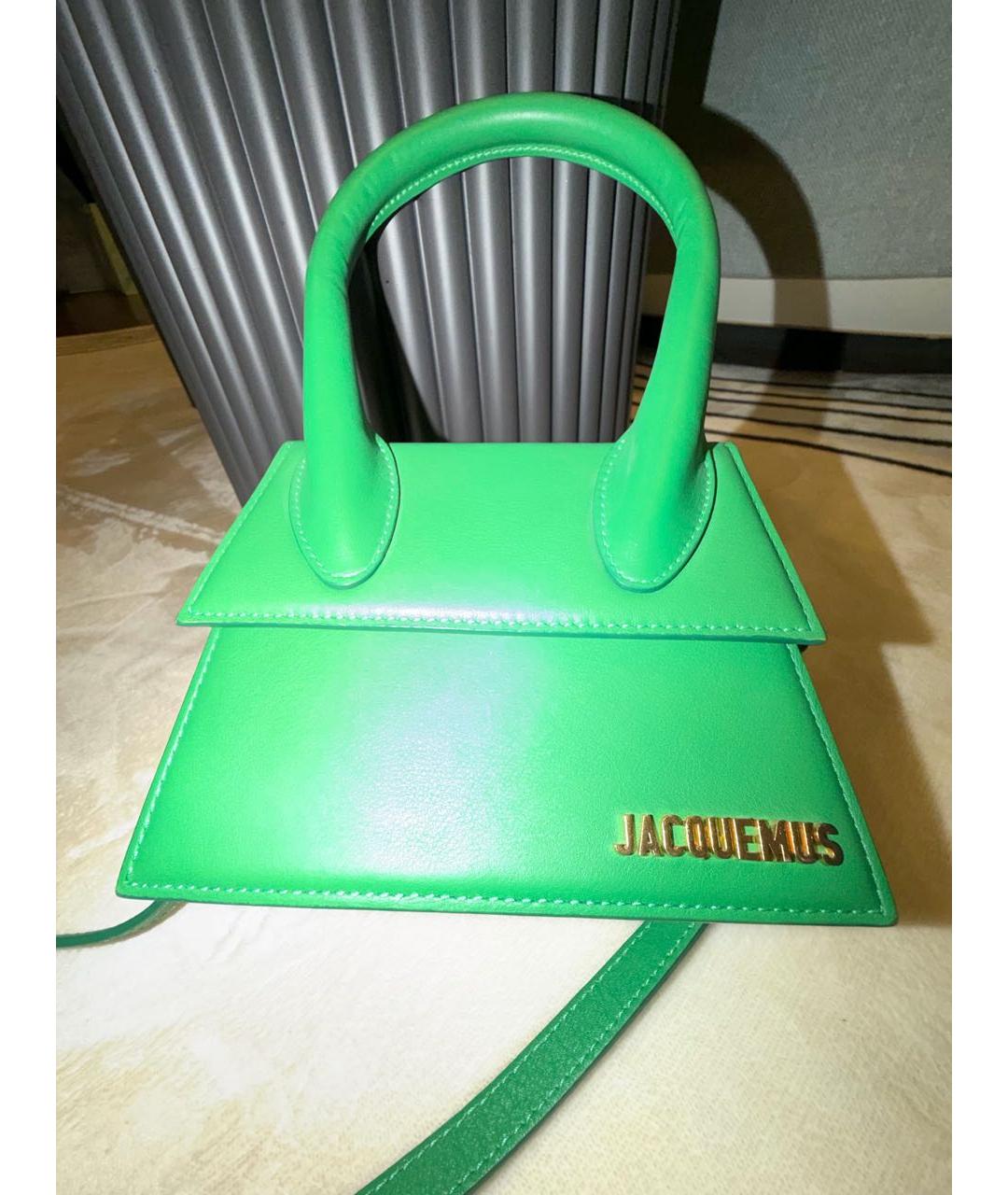 JACQUEMUS Зеленая кожаная сумка с короткими ручками, фото 5