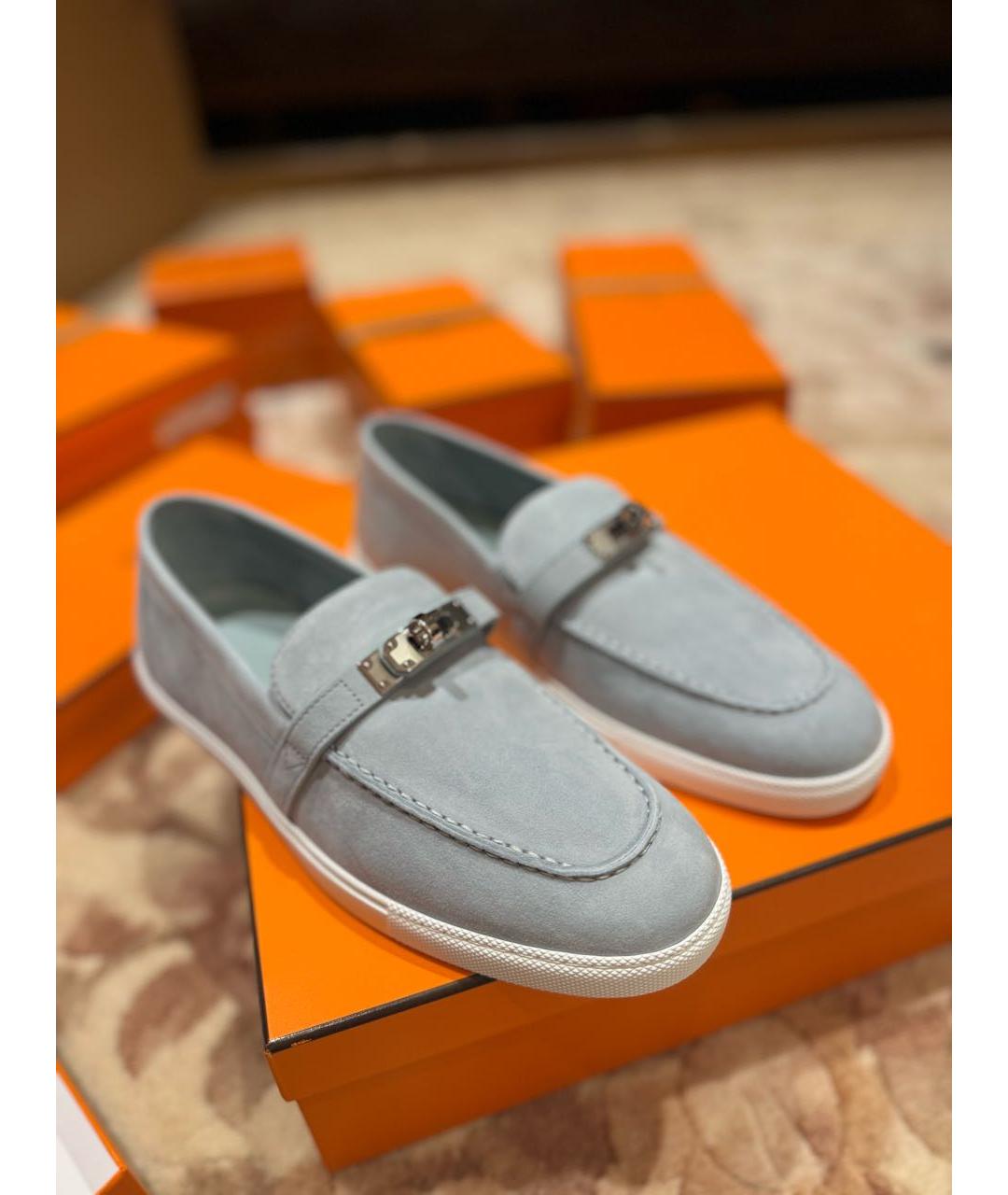 HERMES Голубые замшевые лоферы, фото 3