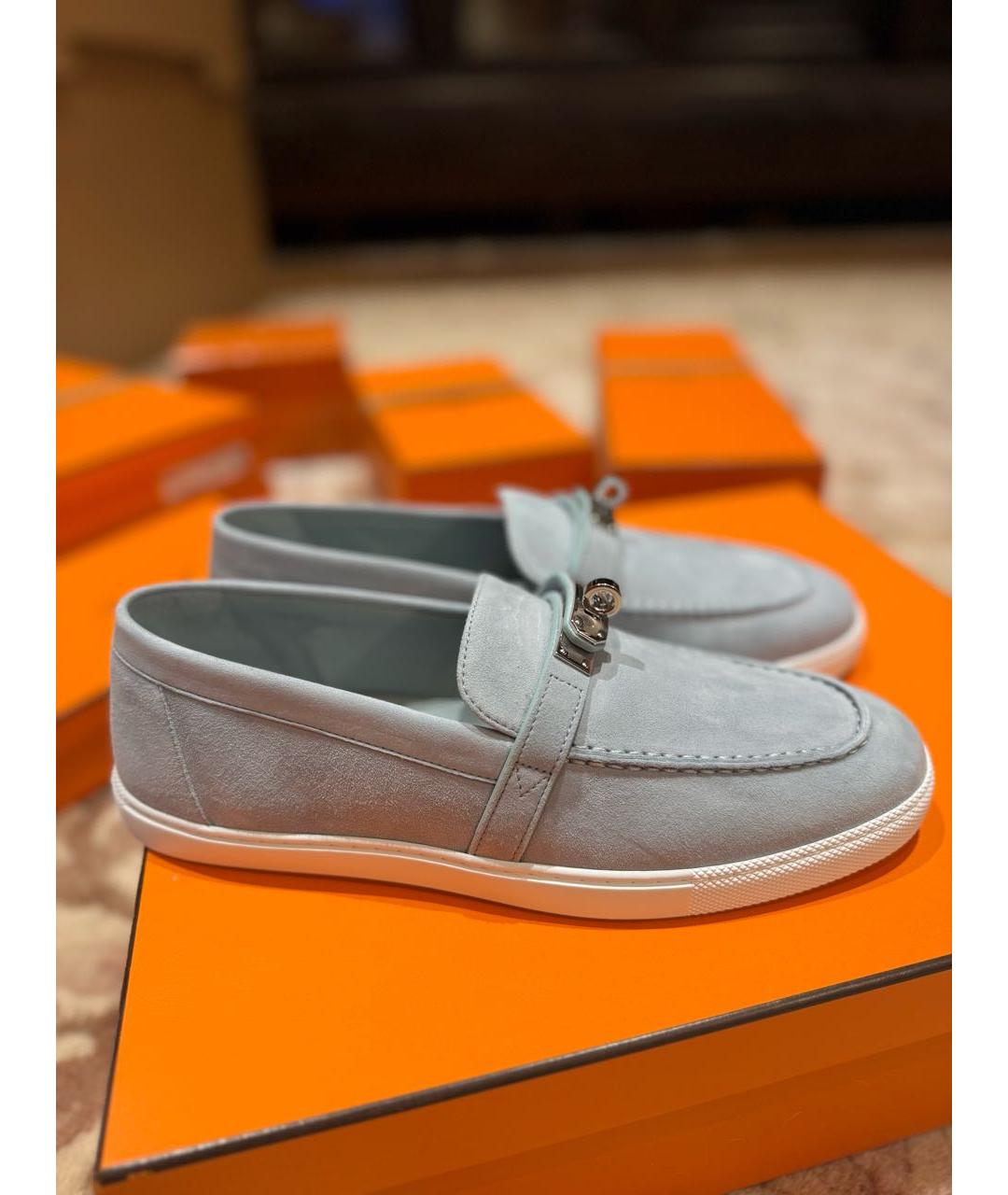 HERMES Голубые замшевые лоферы, фото 9