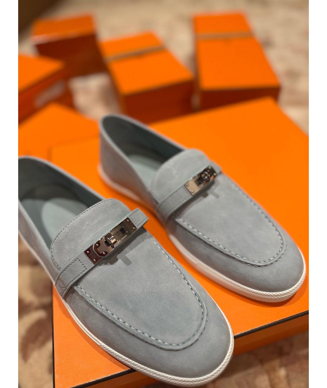 HERMES Голубые замшевые лоферы, фото 8