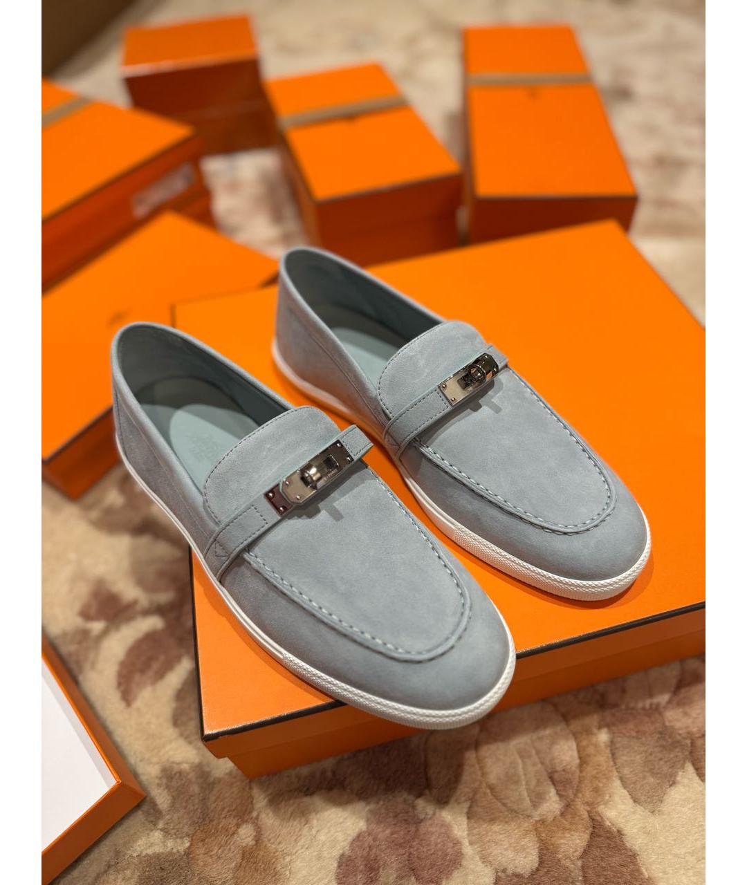 HERMES Голубые замшевые лоферы, фото 6