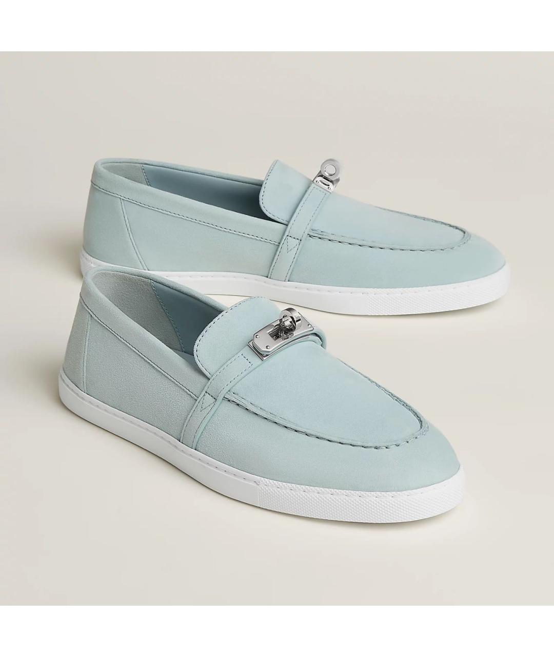 HERMES Голубые замшевые лоферы, фото 2