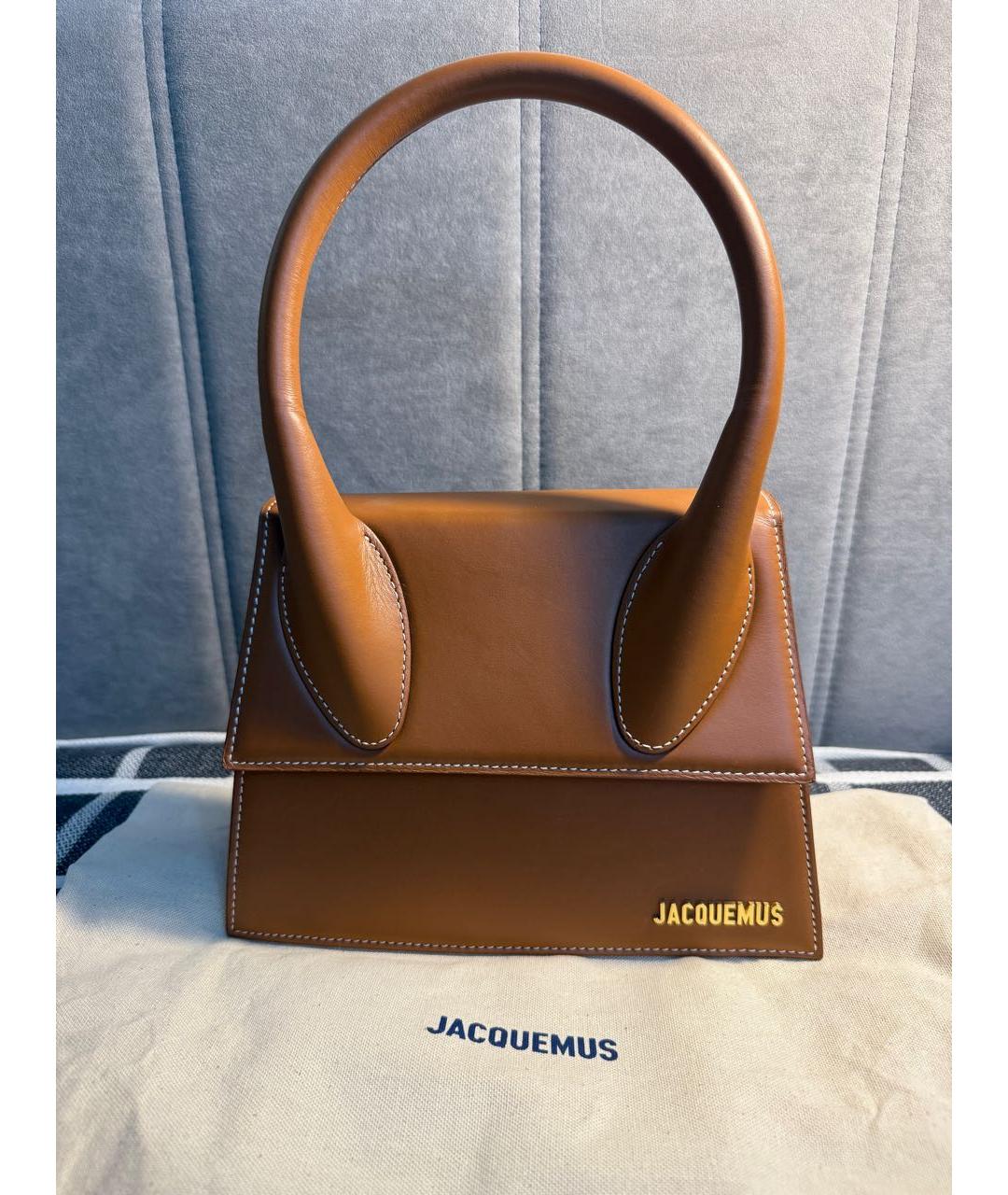 JACQUEMUS Коричневая кожаная сумка с короткими ручками, фото 9