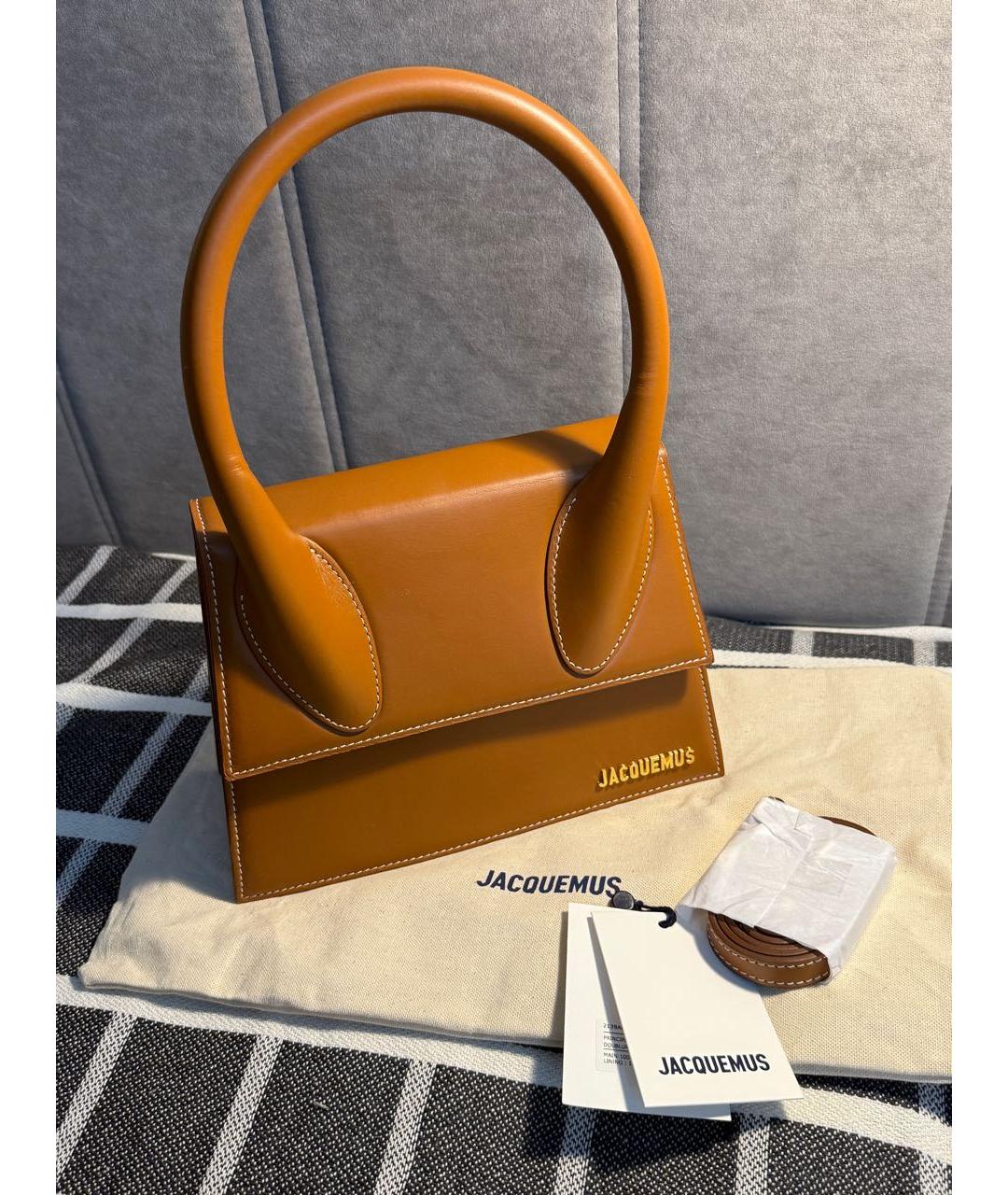 JACQUEMUS Коричневая кожаная сумка с короткими ручками, фото 5