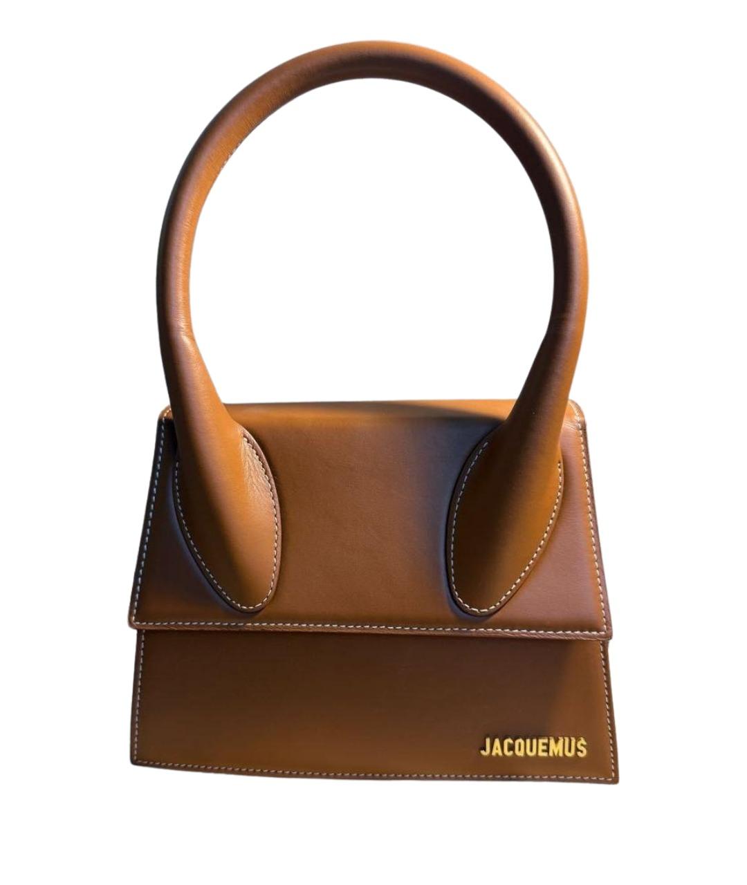 JACQUEMUS Коричневая кожаная сумка с короткими ручками, фото 1