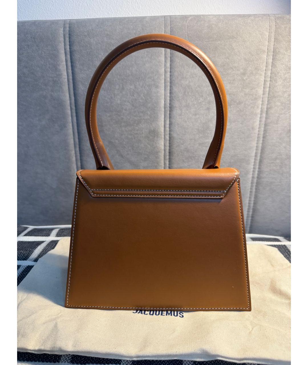 JACQUEMUS Коричневая кожаная сумка с короткими ручками, фото 2