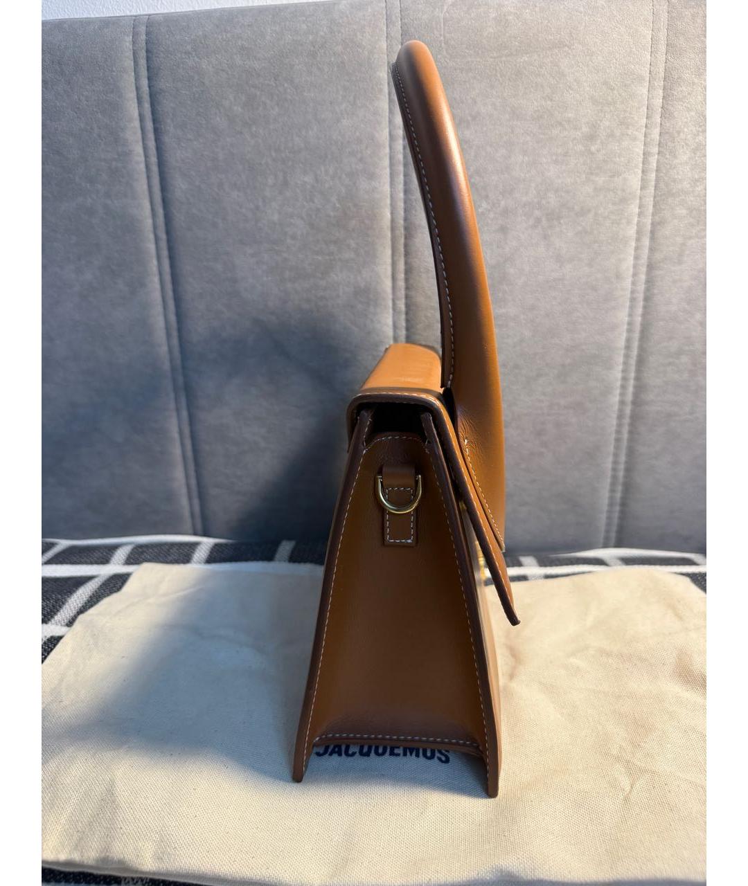 JACQUEMUS Коричневая кожаная сумка с короткими ручками, фото 3