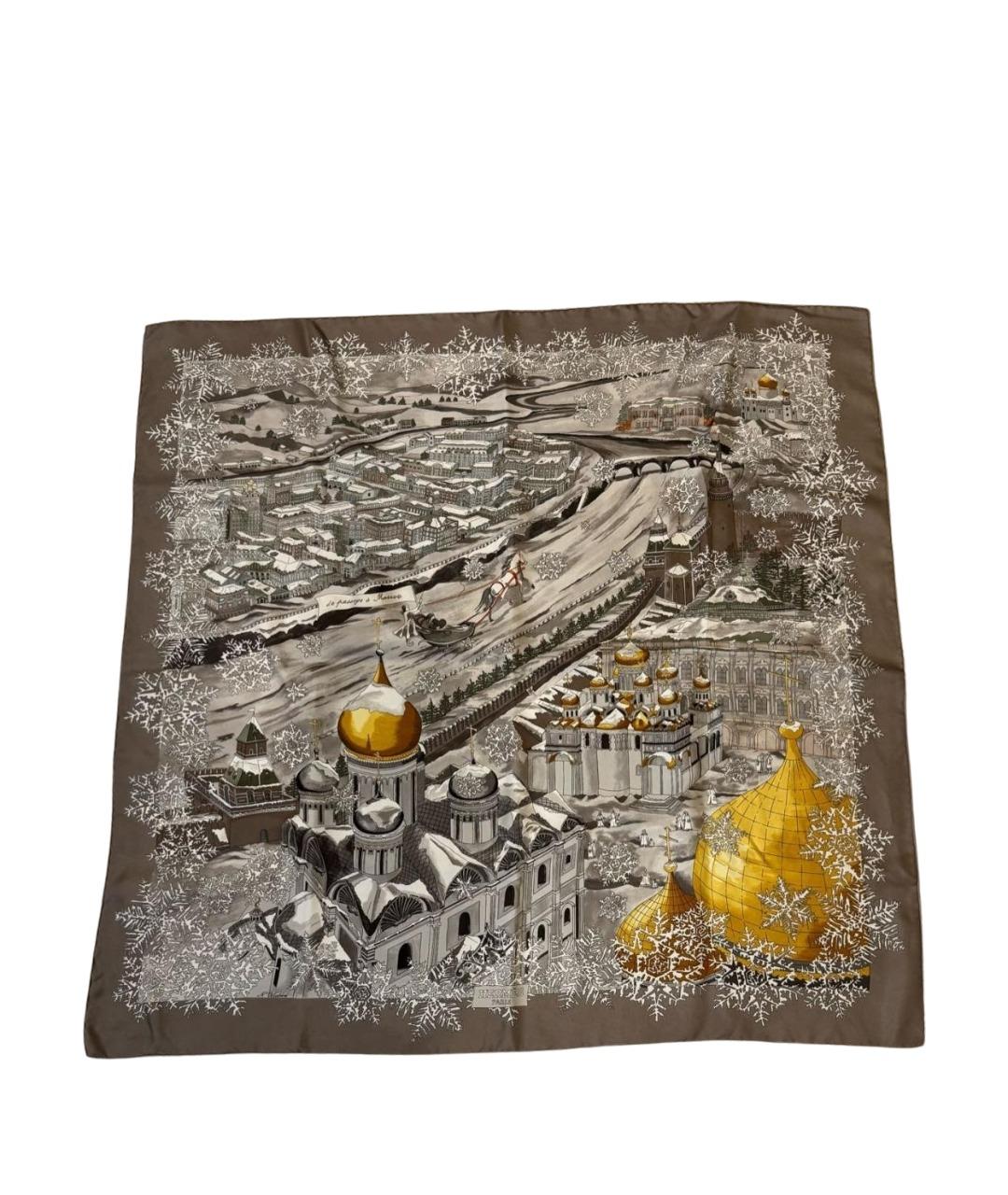 HERMES Серый шелковый платок, фото 1