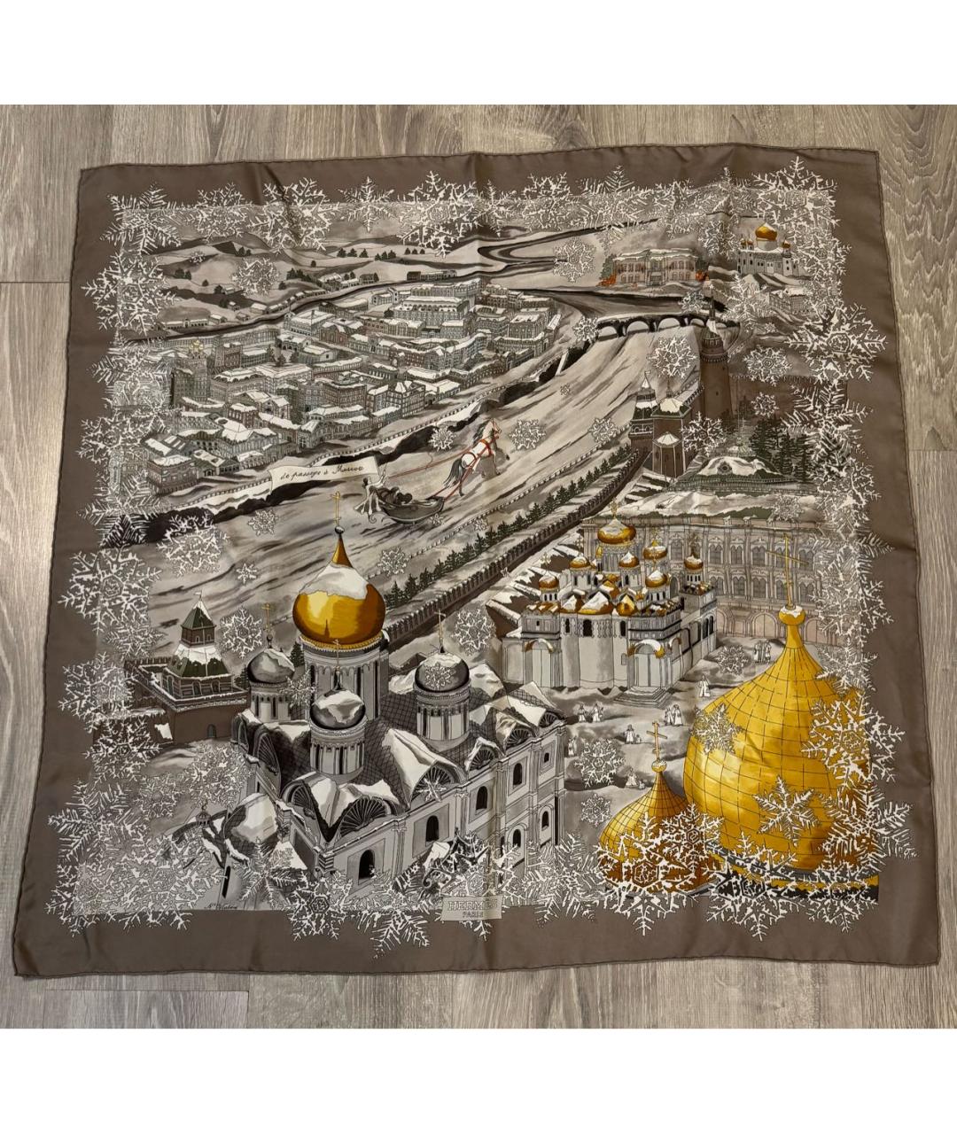 HERMES Серый шелковый платок, фото 6