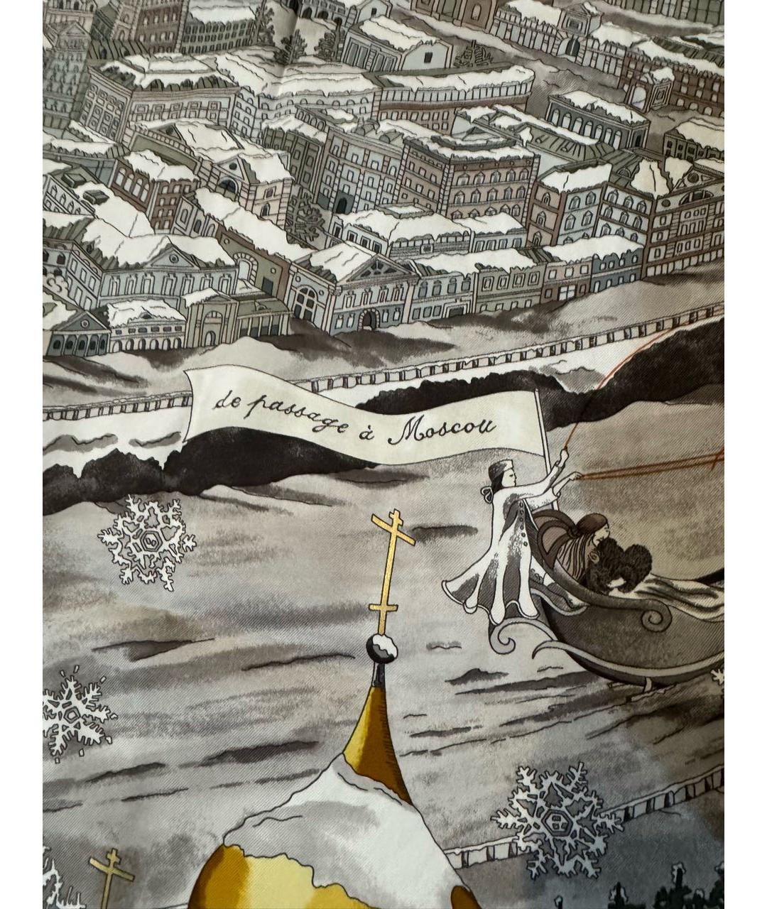 HERMES Серый шелковый платок, фото 5