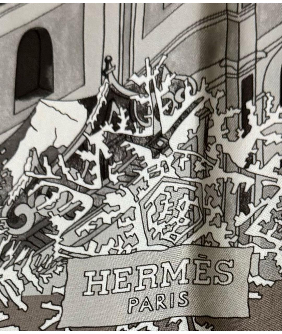 HERMES Серый шелковый платок, фото 2