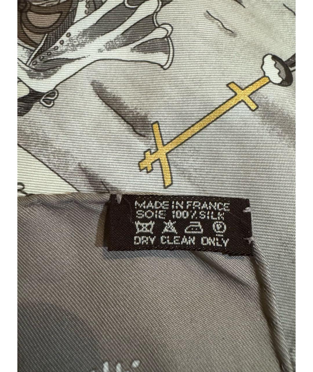 HERMES Серый шелковый платок, фото 3