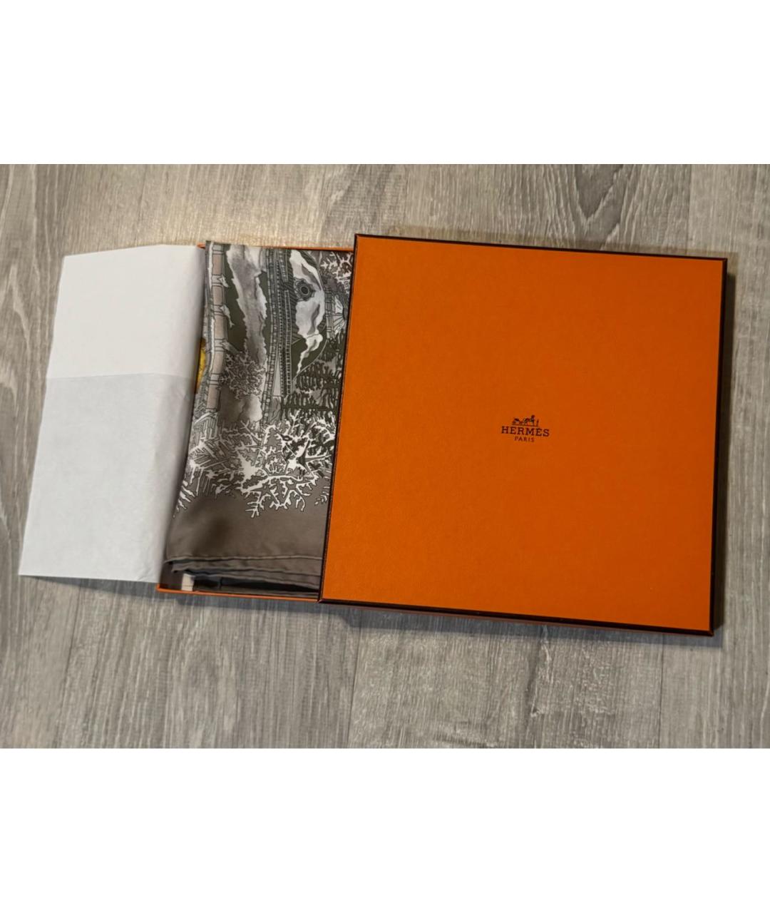 HERMES Серый шелковый платок, фото 4