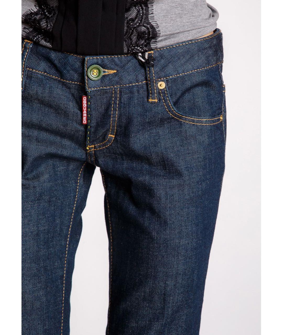DSQUARED2 Темно-синие хлопко-эластановые прямые джинсы, фото 4
