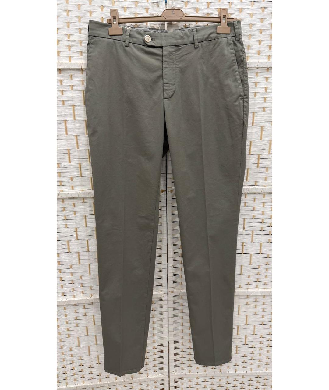 BRUNELLO CUCINELLI Хаки хлопко-эластановые брюки чинос, фото 4