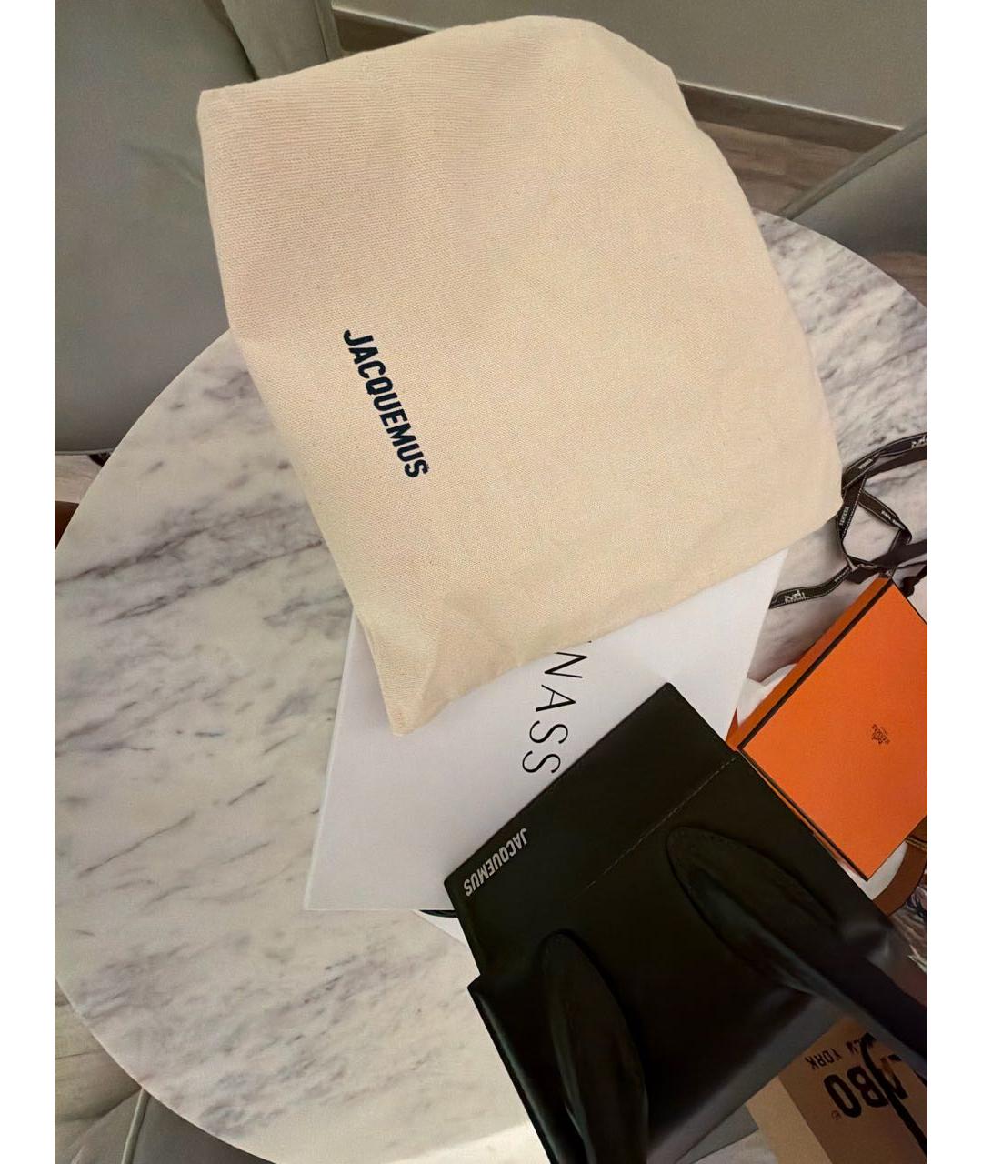 JACQUEMUS Хаки кожаная сумка с короткими ручками, фото 7