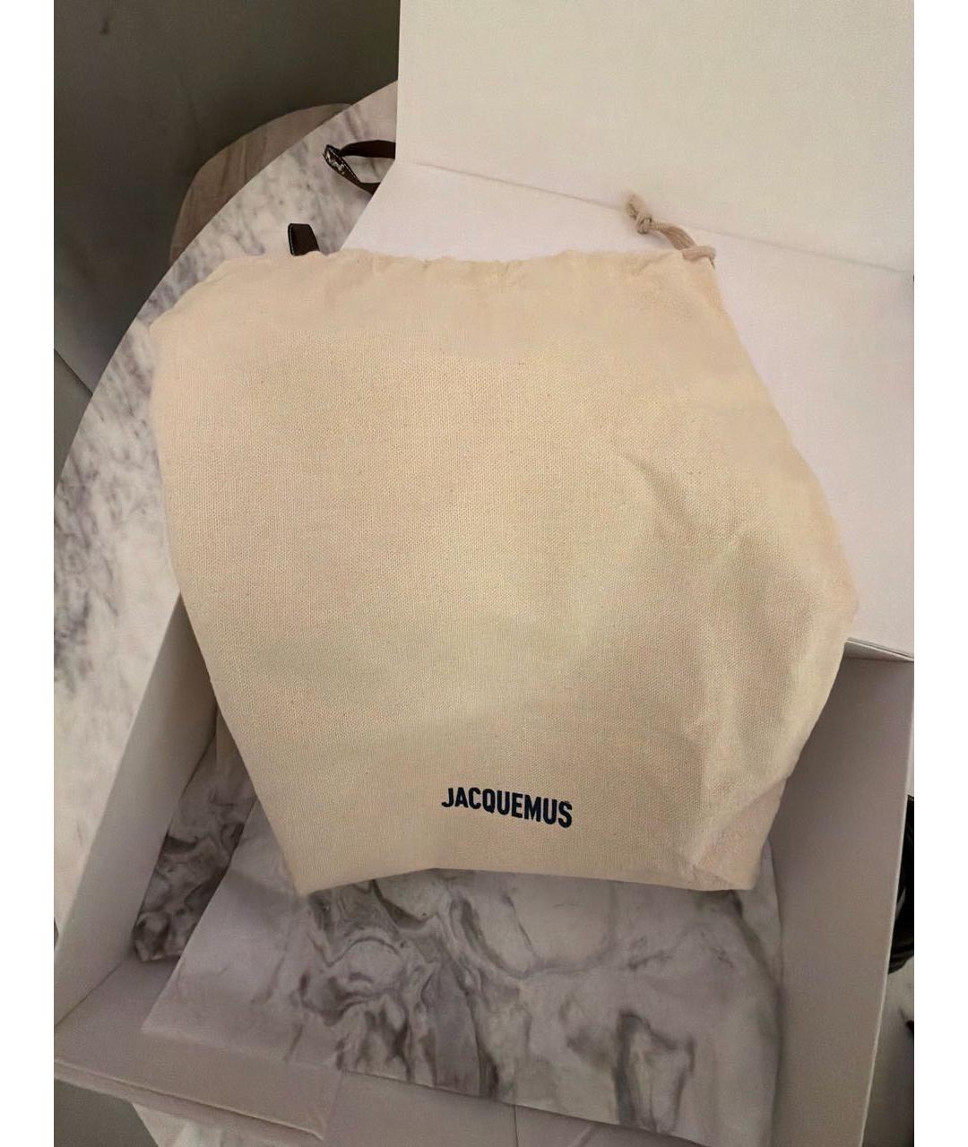 JACQUEMUS Хаки кожаная сумка с короткими ручками, фото 6