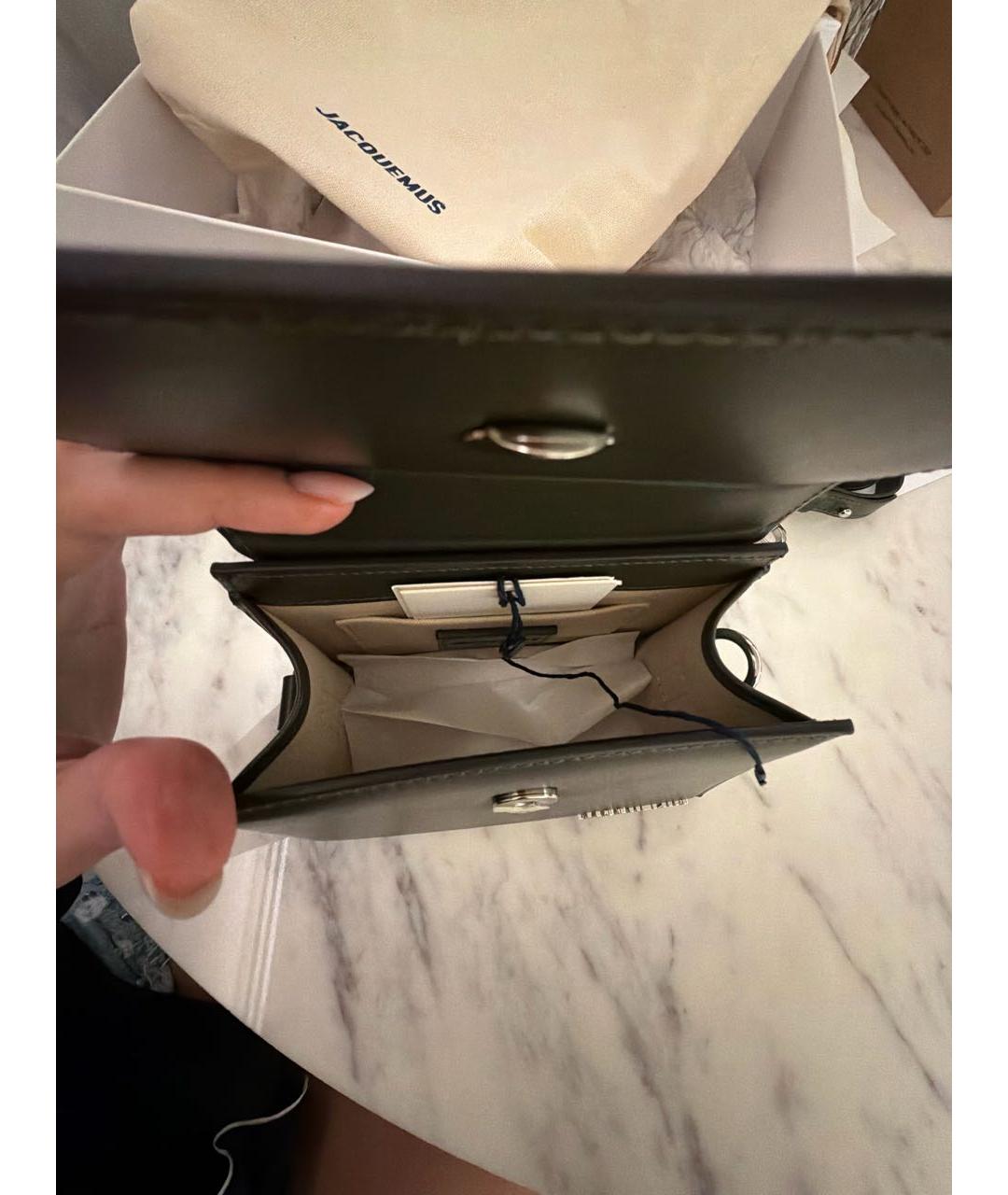 JACQUEMUS Хаки кожаная сумка с короткими ручками, фото 5