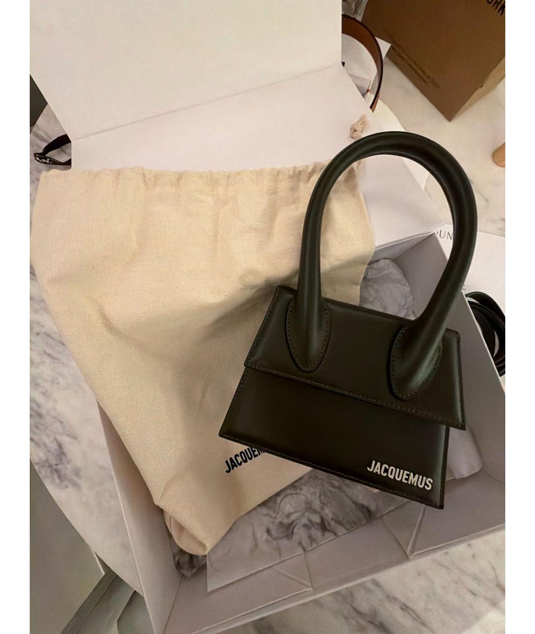 JACQUEMUS Хаки кожаная сумка с короткими ручками, фото 8