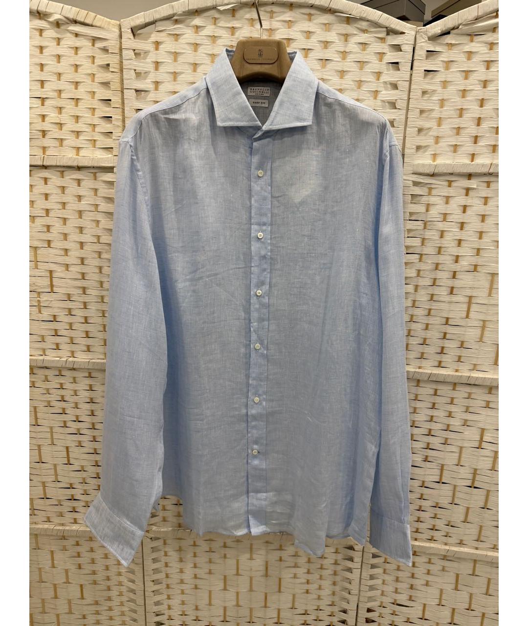 BRUNELLO CUCINELLI Голубая льняная кэжуал рубашка, фото 4