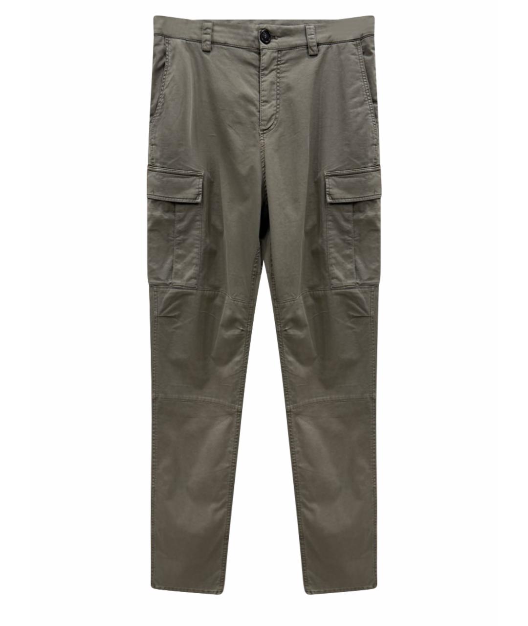 BRUNELLO CUCINELLI Хаки хлопко-эластановые повседневные брюки, фото 1