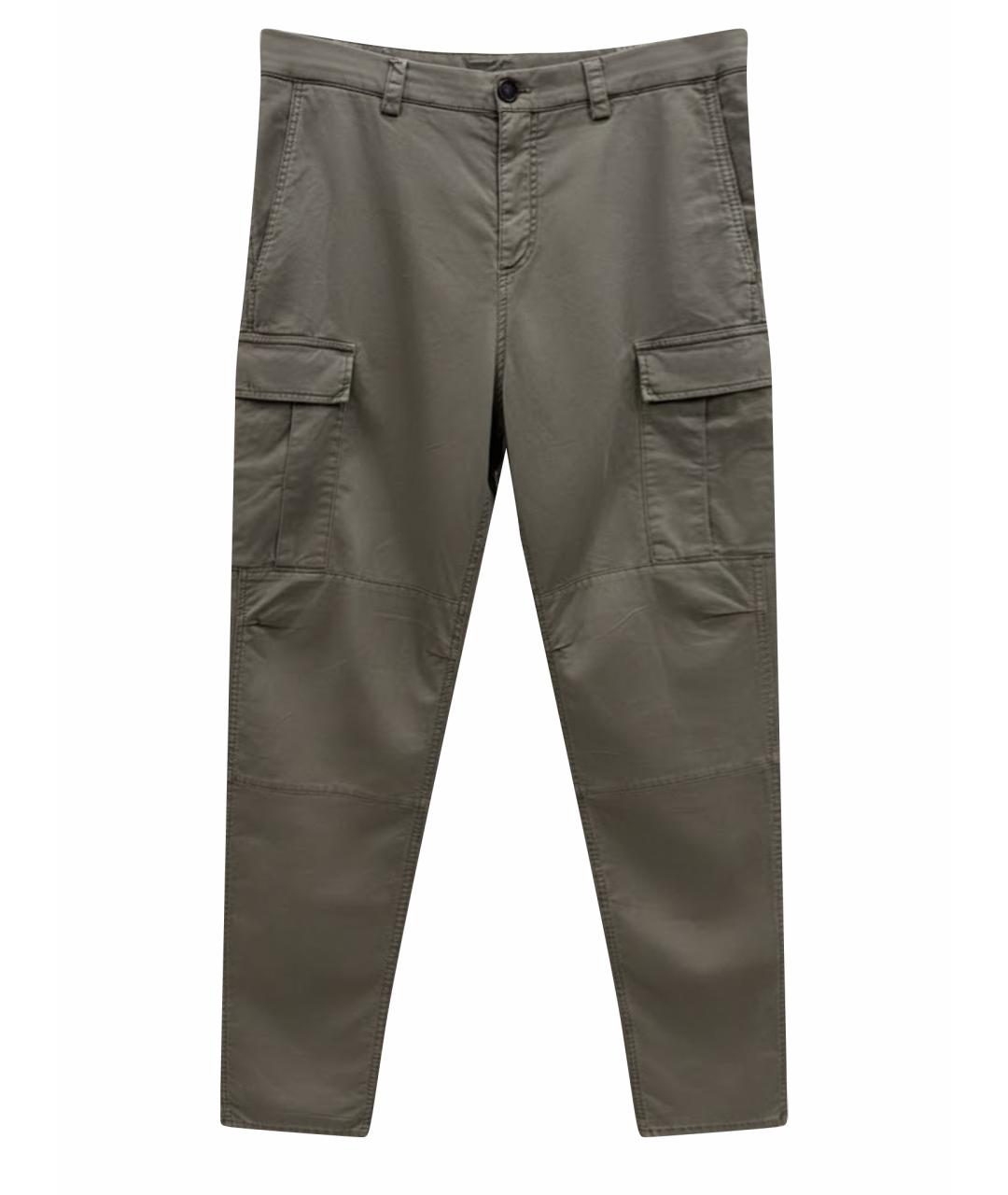 BRUNELLO CUCINELLI Хаки хлопко-эластановые повседневные брюки, фото 4