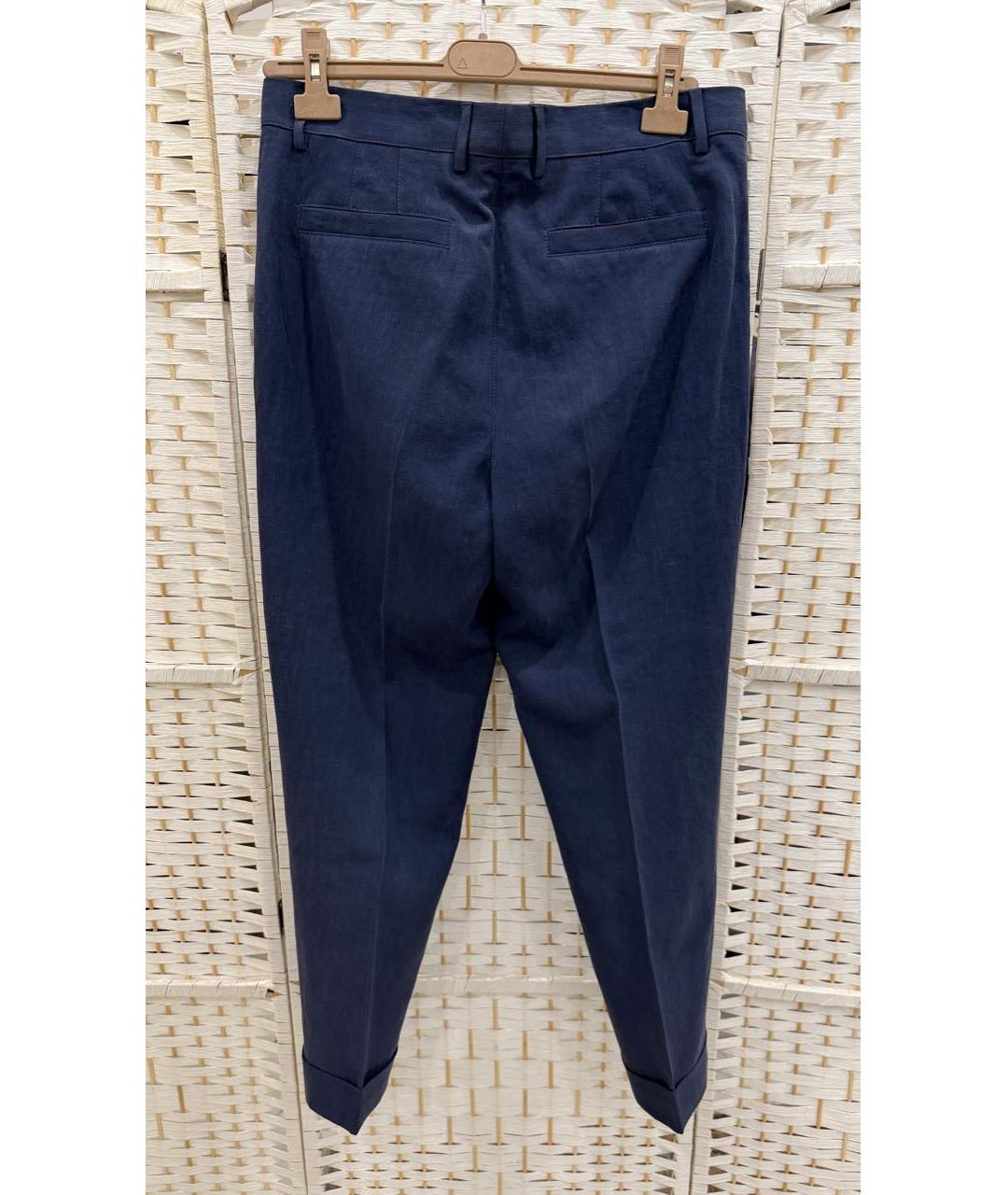 BRUNELLO CUCINELLI Синие льняные повседневные брюки, фото 2