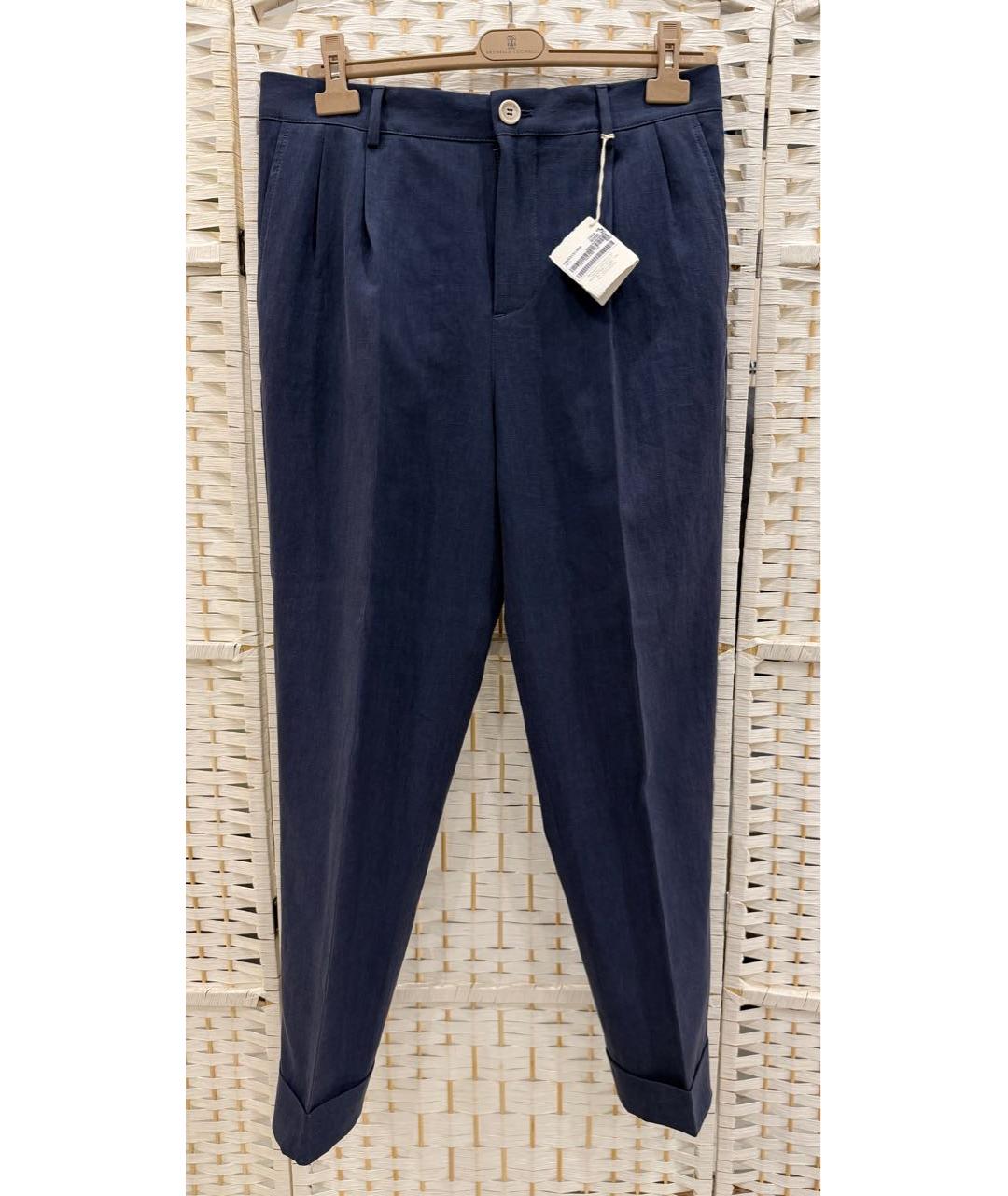 BRUNELLO CUCINELLI Синие льняные повседневные брюки, фото 4