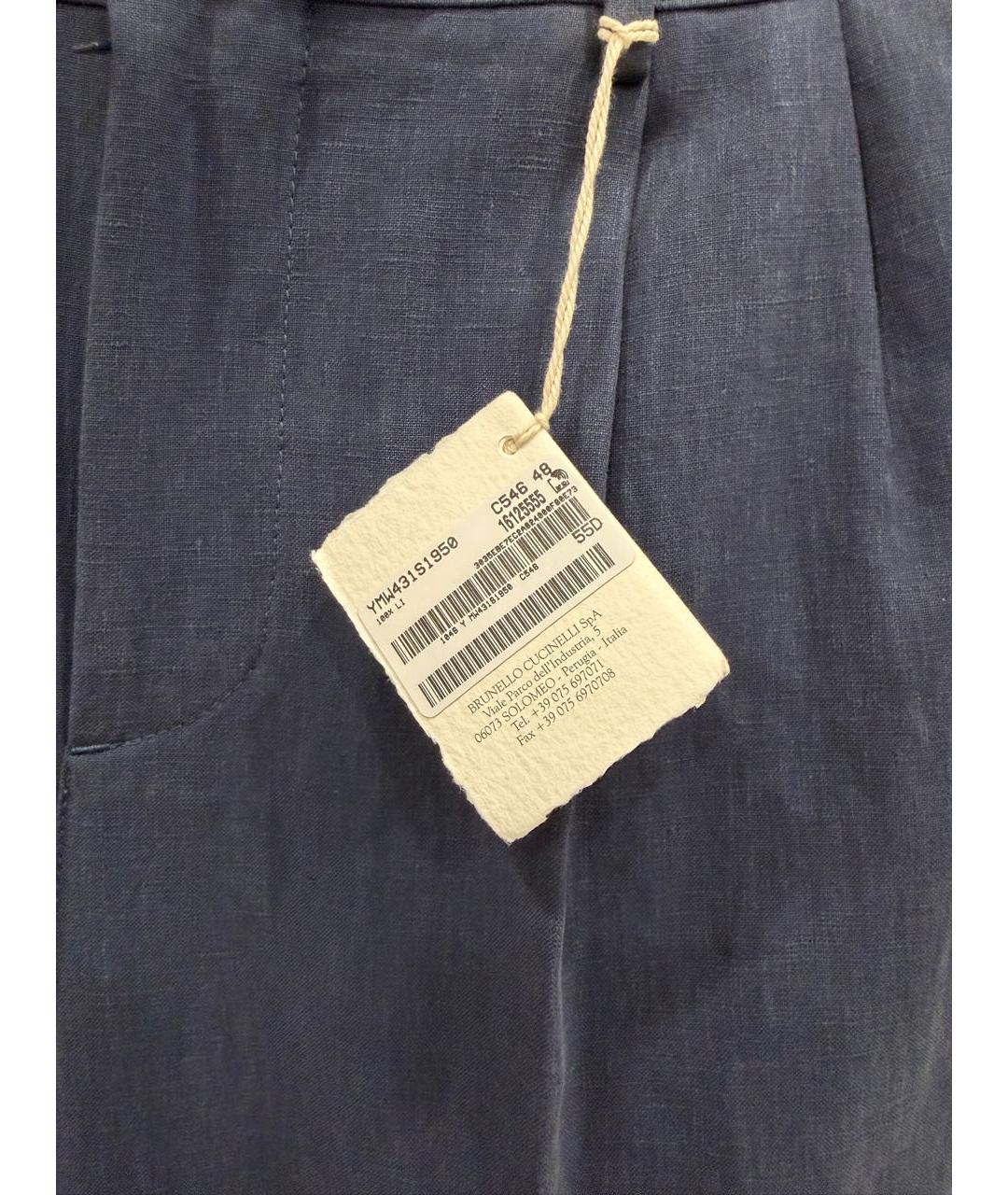 BRUNELLO CUCINELLI Синие льняные повседневные брюки, фото 3