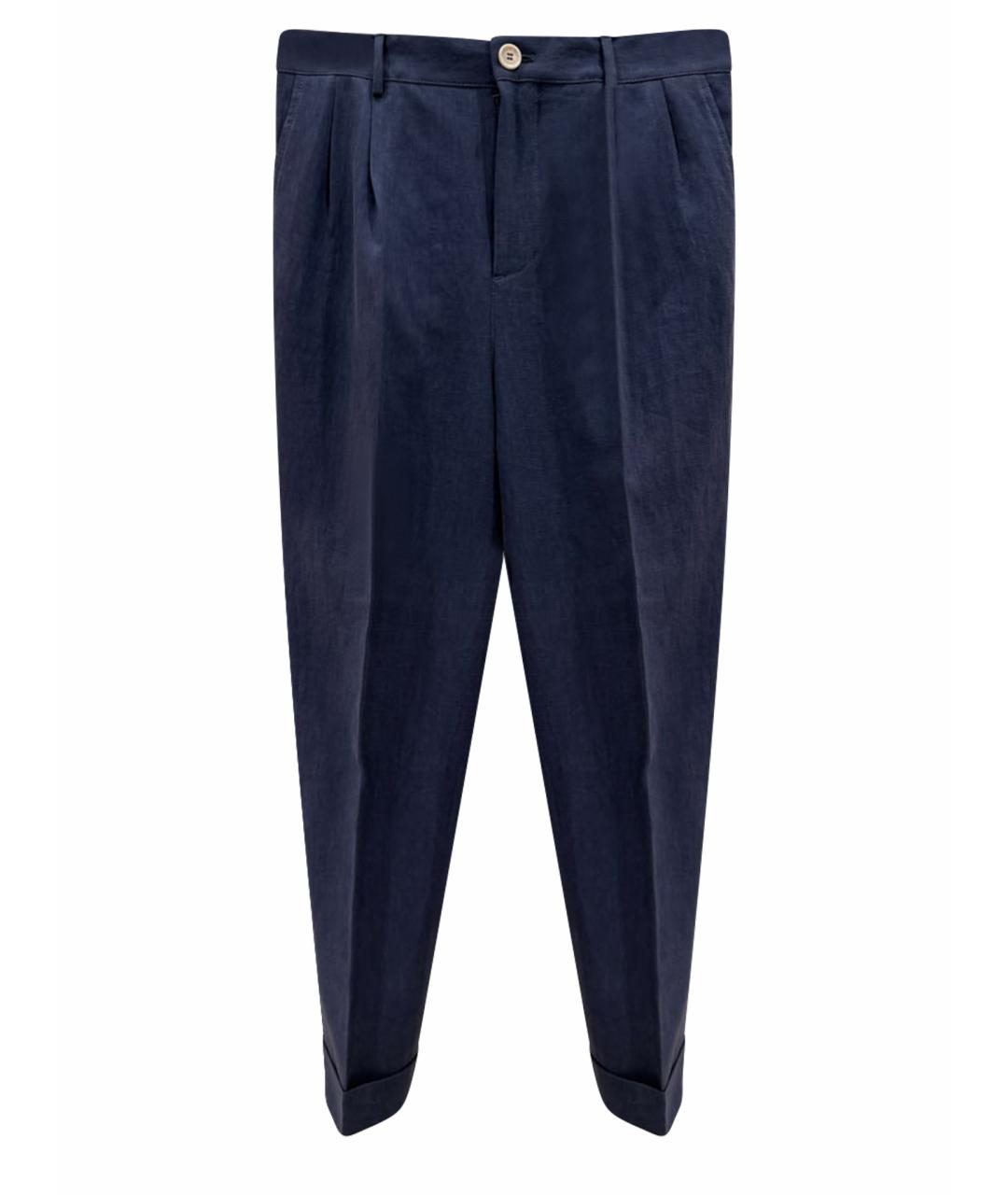 BRUNELLO CUCINELLI Синие льняные повседневные брюки, фото 1