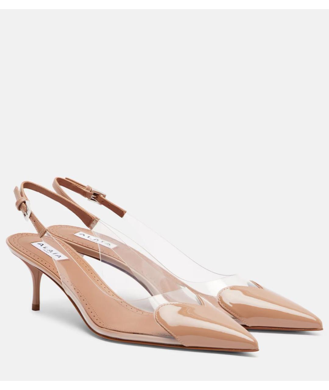 ALAIA Бежевые лодочки на низком каблуке из лакированной кожи, фото 2