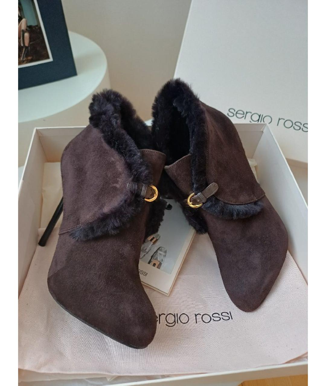 SERGIO ROSSI Коричневые замшевые ботильоны, фото 2