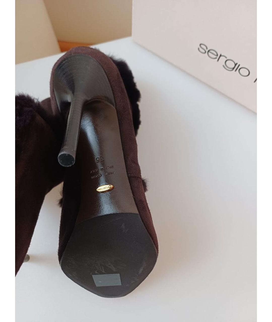 SERGIO ROSSI Коричневые замшевые ботильоны, фото 9