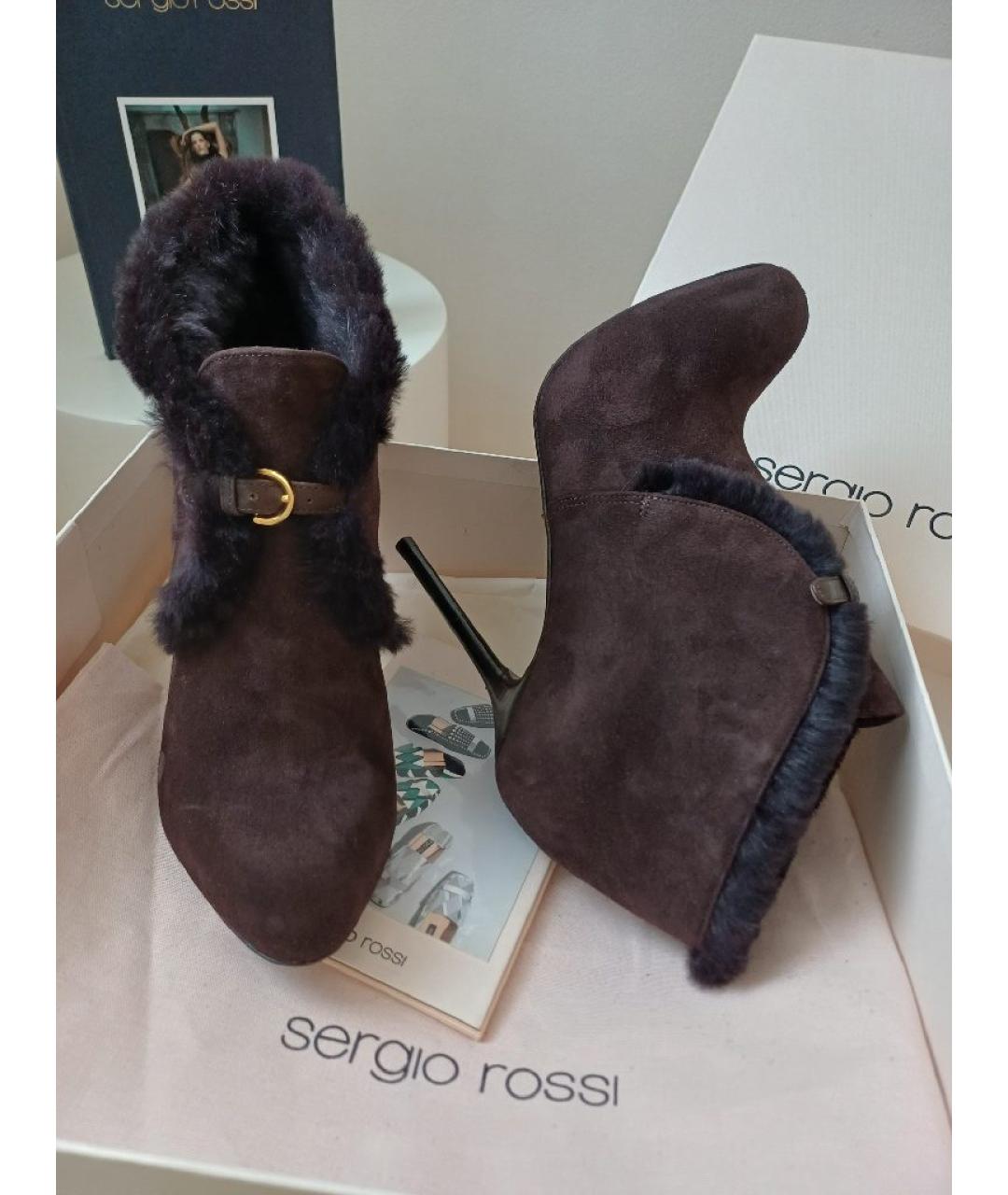 SERGIO ROSSI Коричневые замшевые ботильоны, фото 3