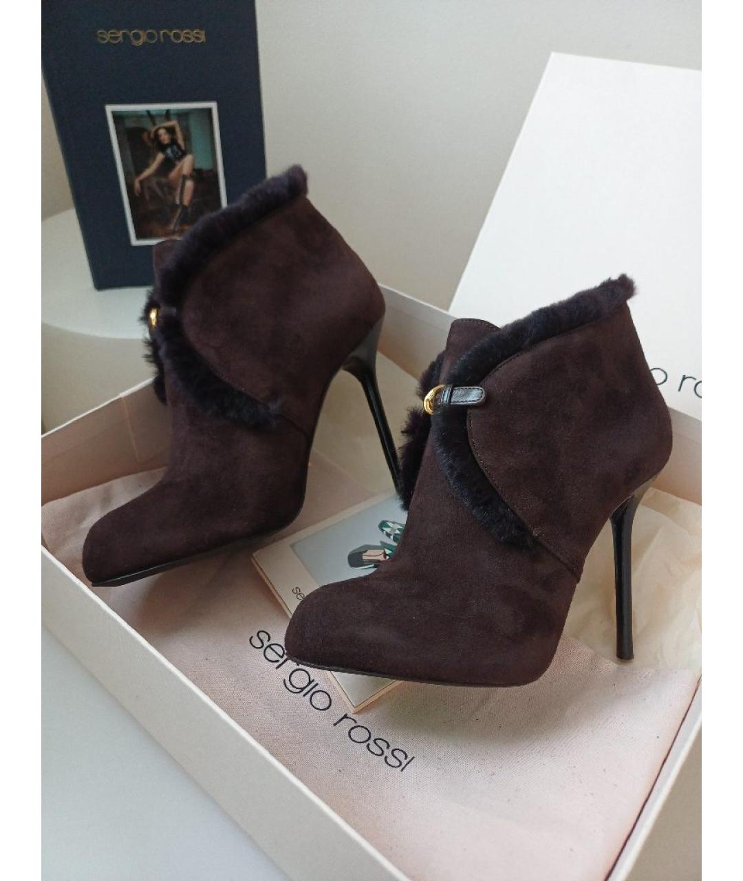 SERGIO ROSSI Коричневые замшевые ботильоны, фото 6