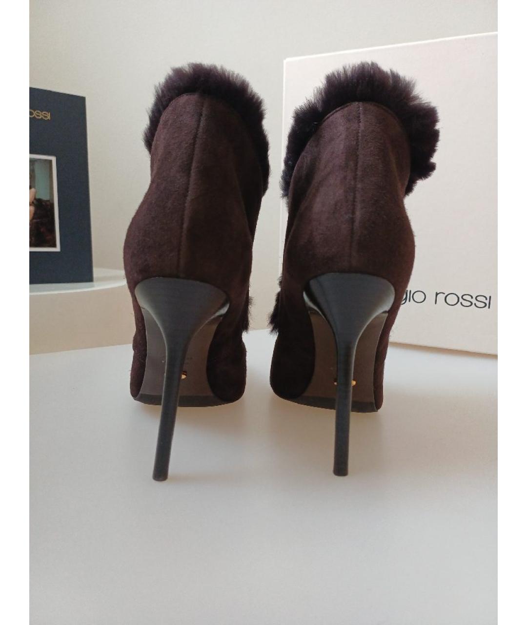 SERGIO ROSSI Коричневые замшевые ботильоны, фото 8