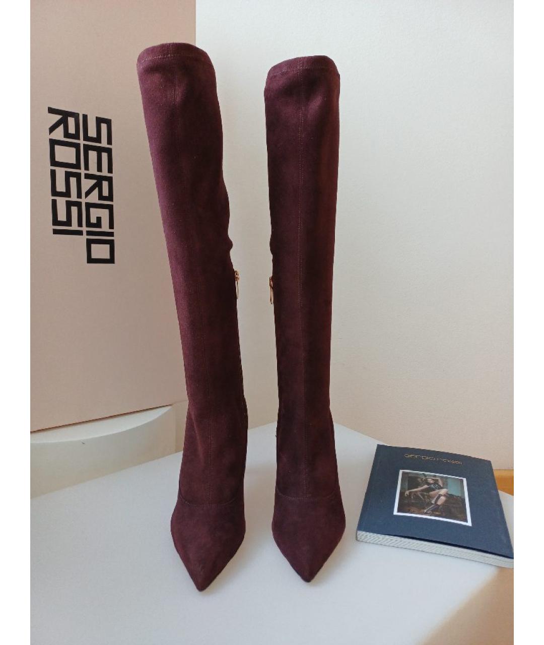 SERGIO ROSSI Коричневые замшевые сапоги, фото 7