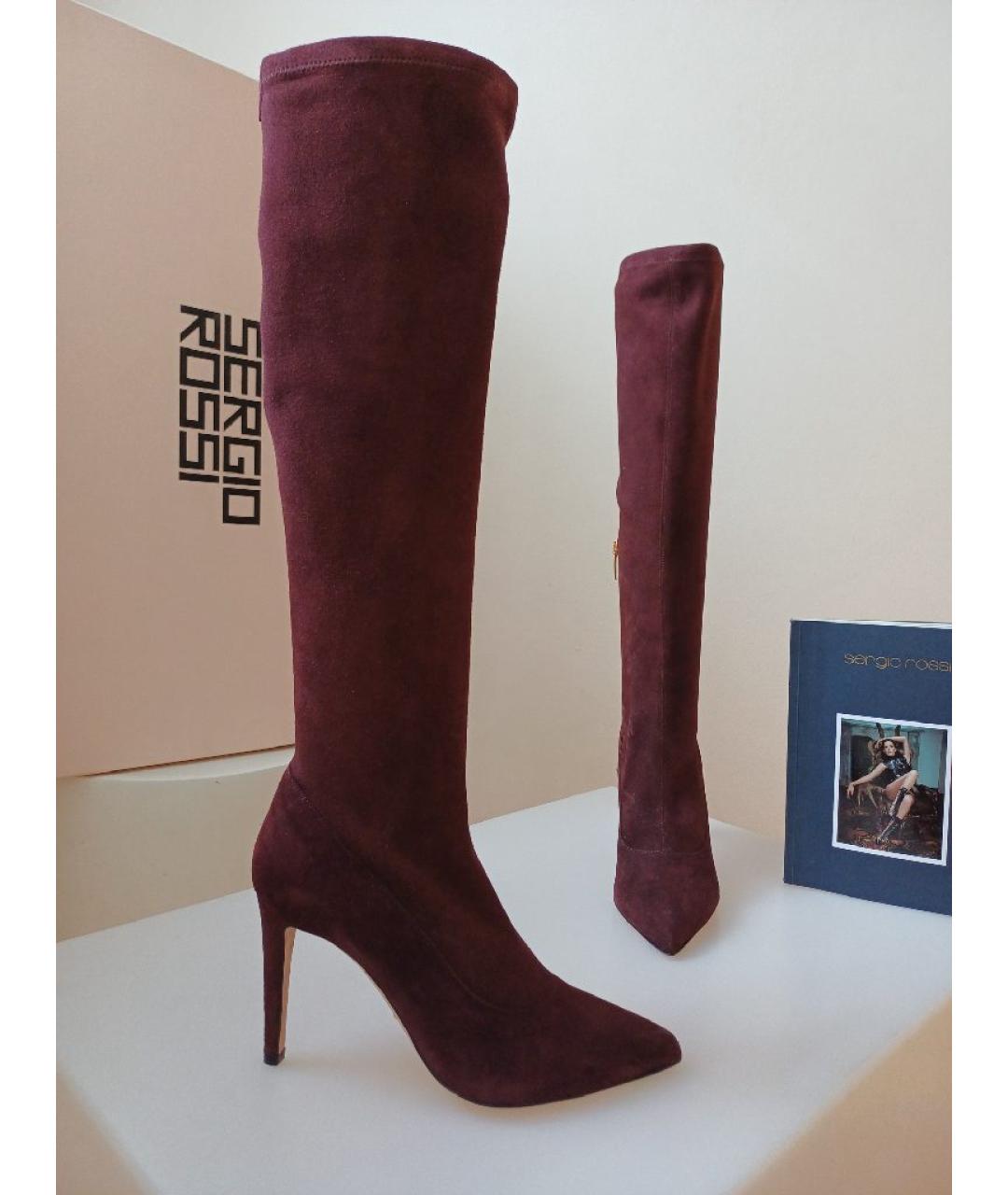 SERGIO ROSSI Коричневые замшевые сапоги, фото 3