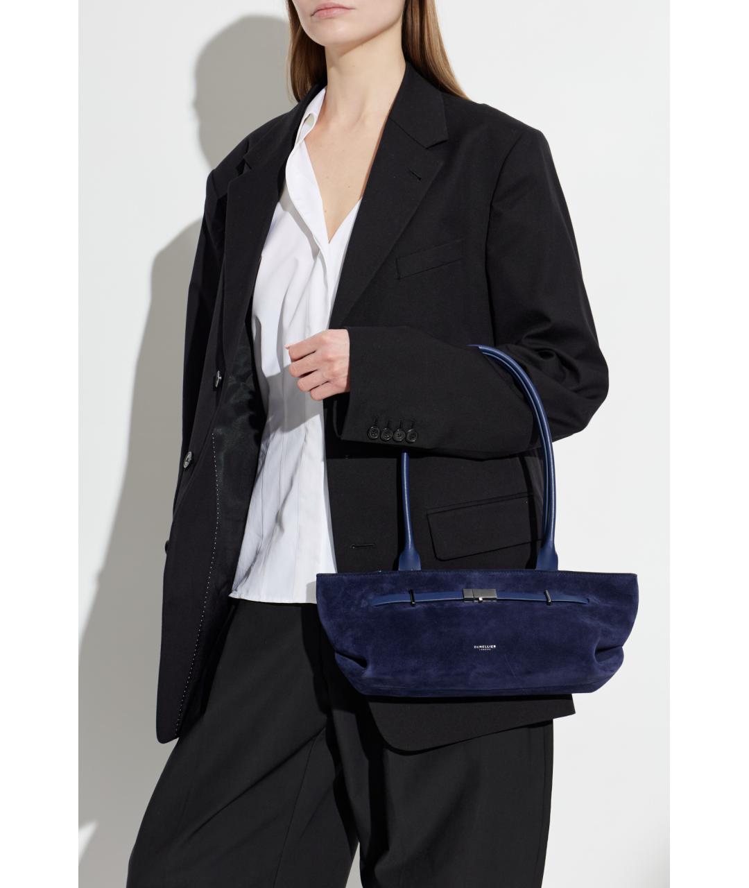 DEMELLIER Темно-синяя замшевая сумка с короткими ручками, фото 4