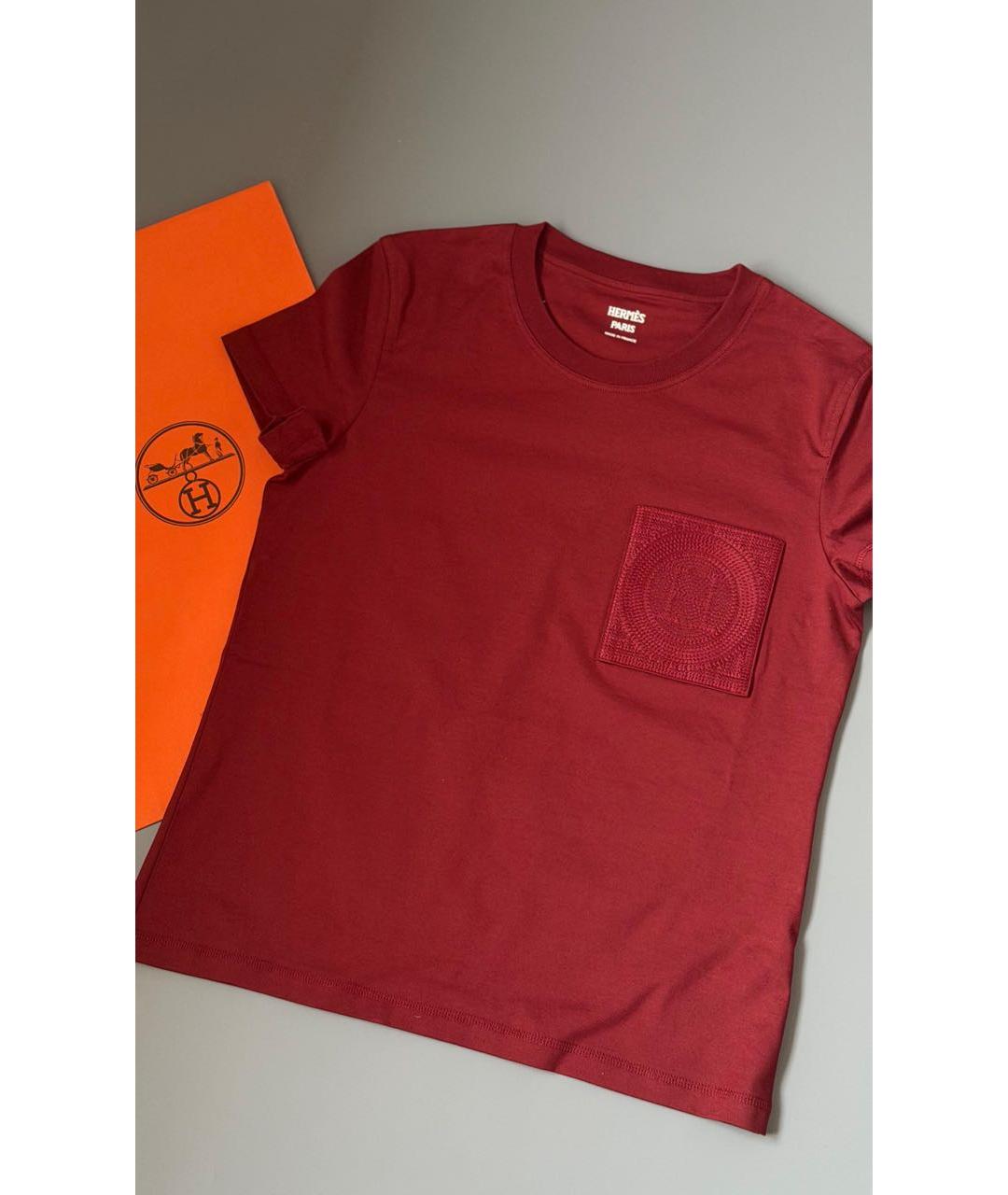 HERMES Бордовая хлопковая футболка, фото 2