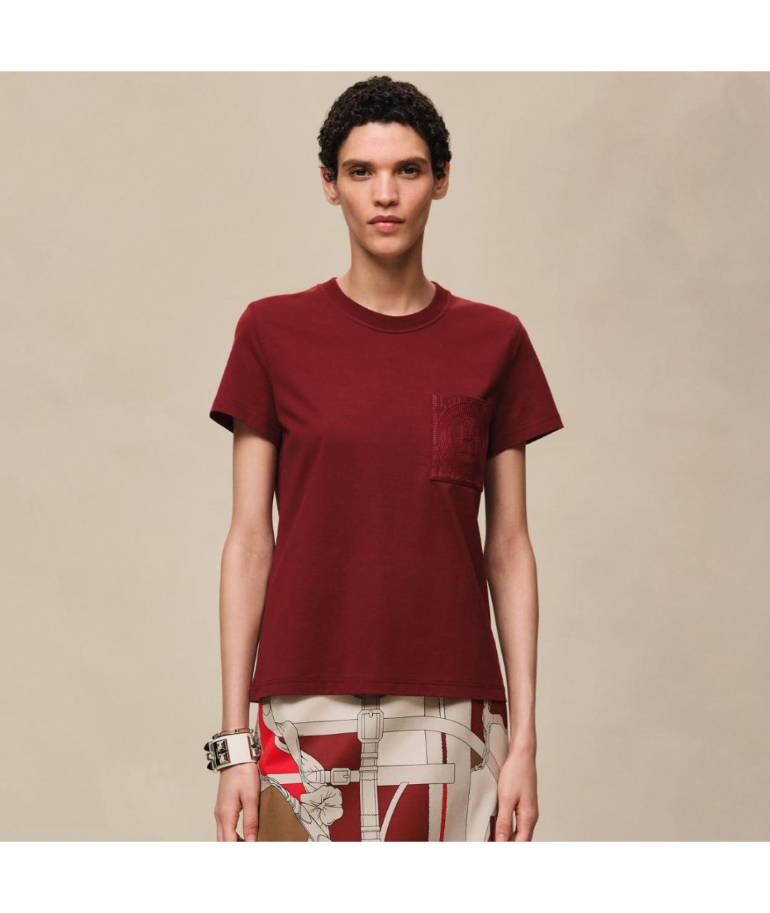 HERMES Бордовая хлопковая футболка, фото 4