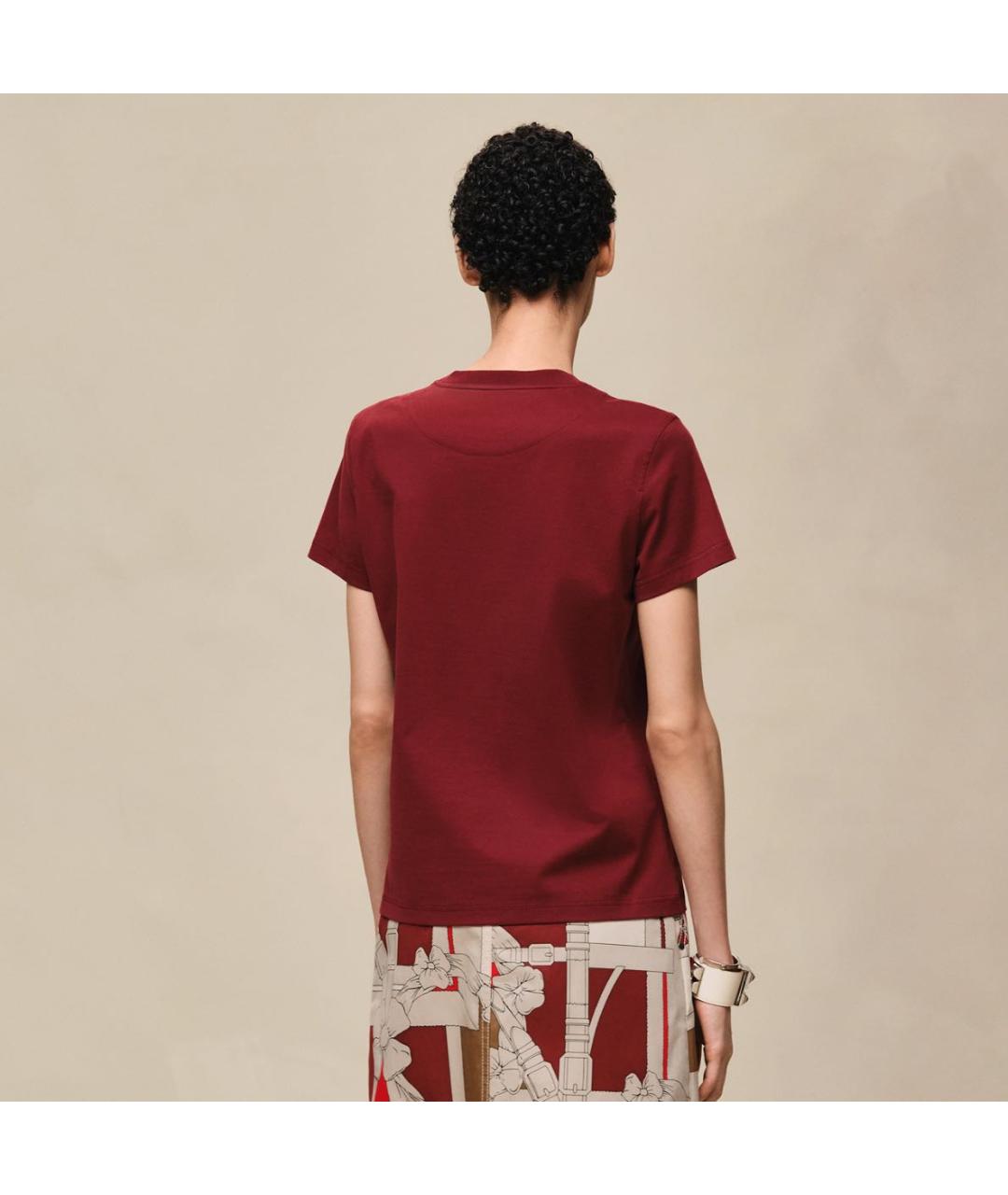 HERMES Бордовая хлопковая футболка, фото 3