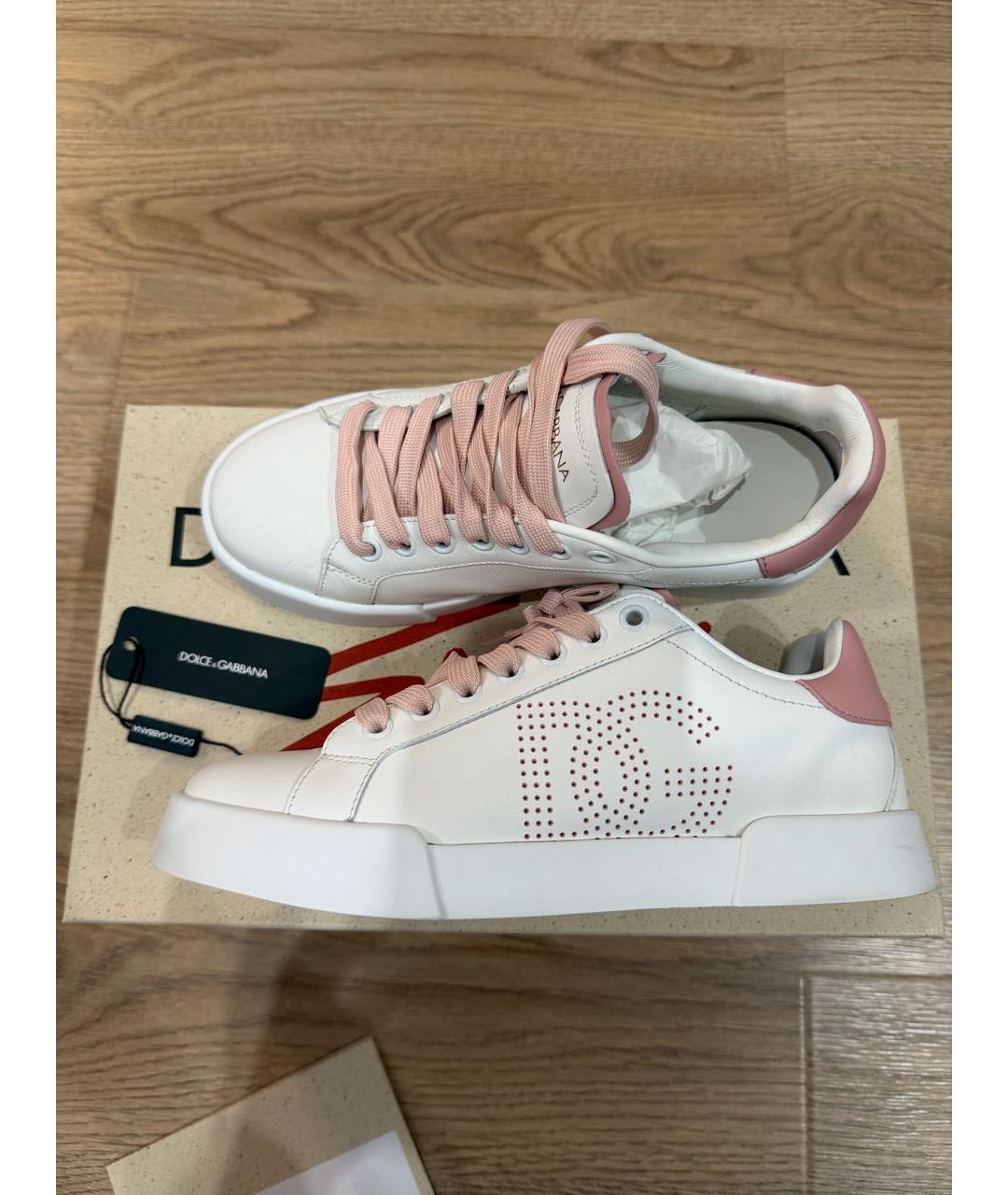 DOLCE&GABBANA Белые кожаные кроссовки, фото 5